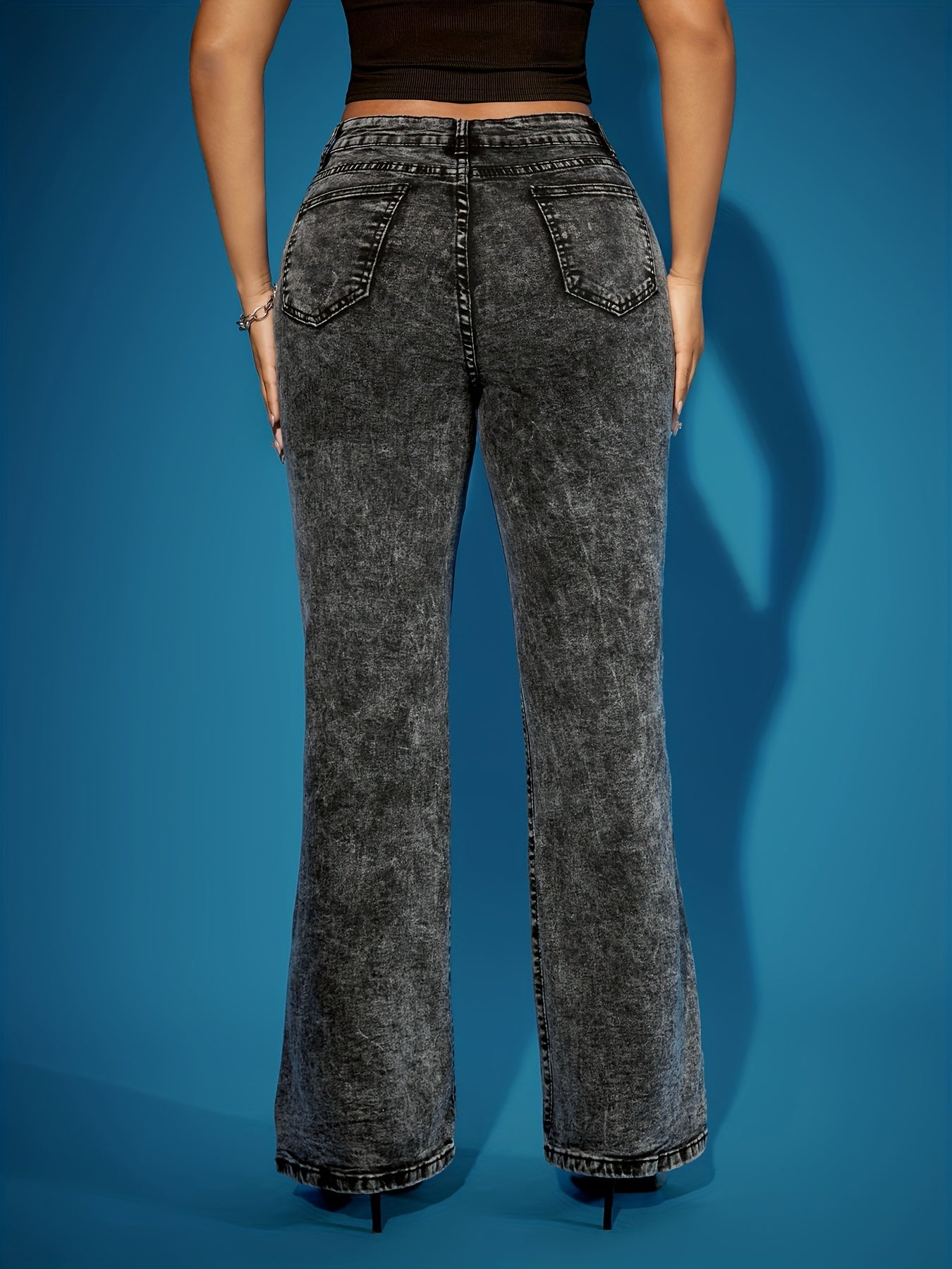 Jeans Femme Rétro Jambe Droite Boutons Frontaux