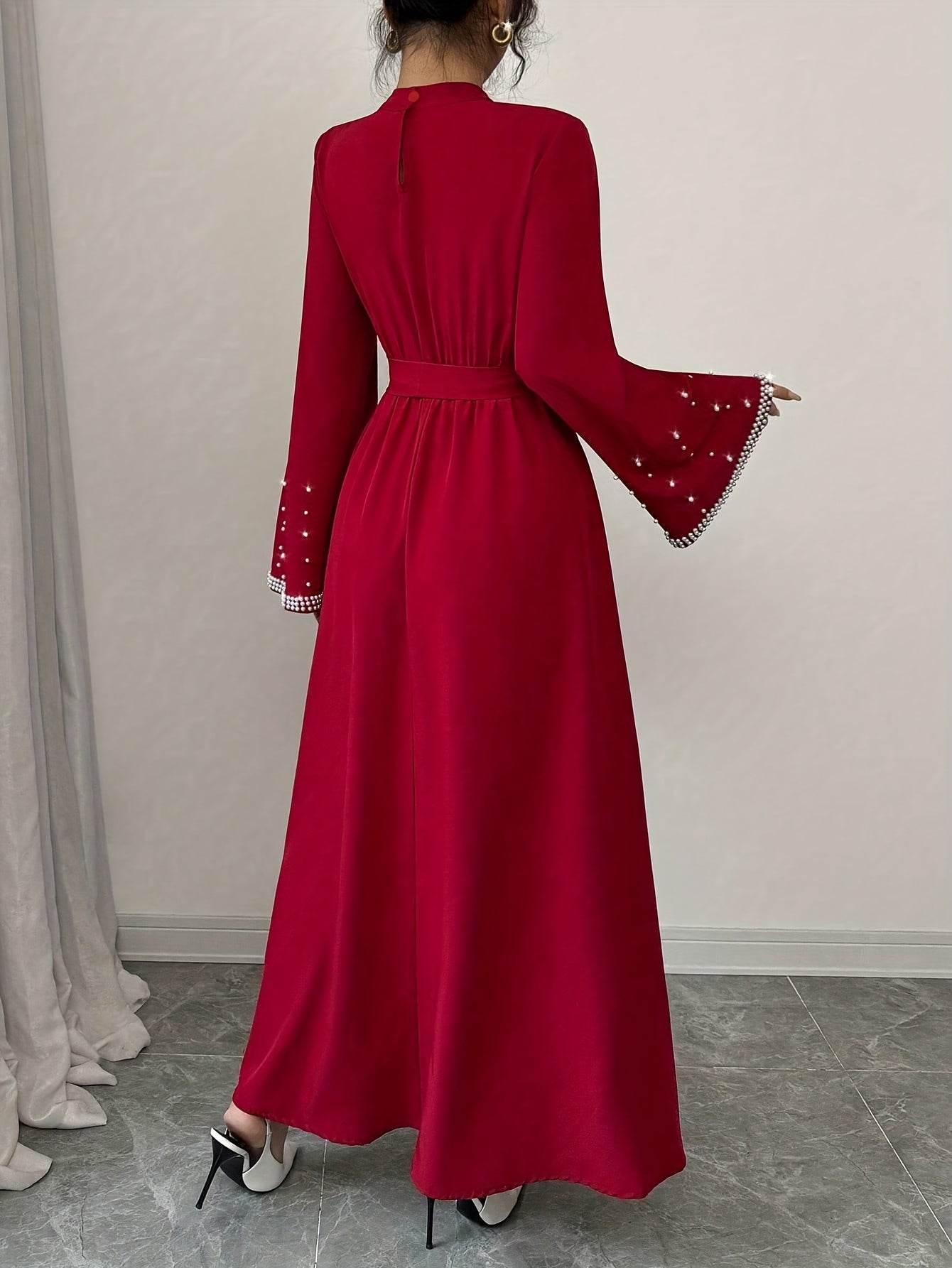 Elegant Women'S High-Neck Flared Sleeve Dress