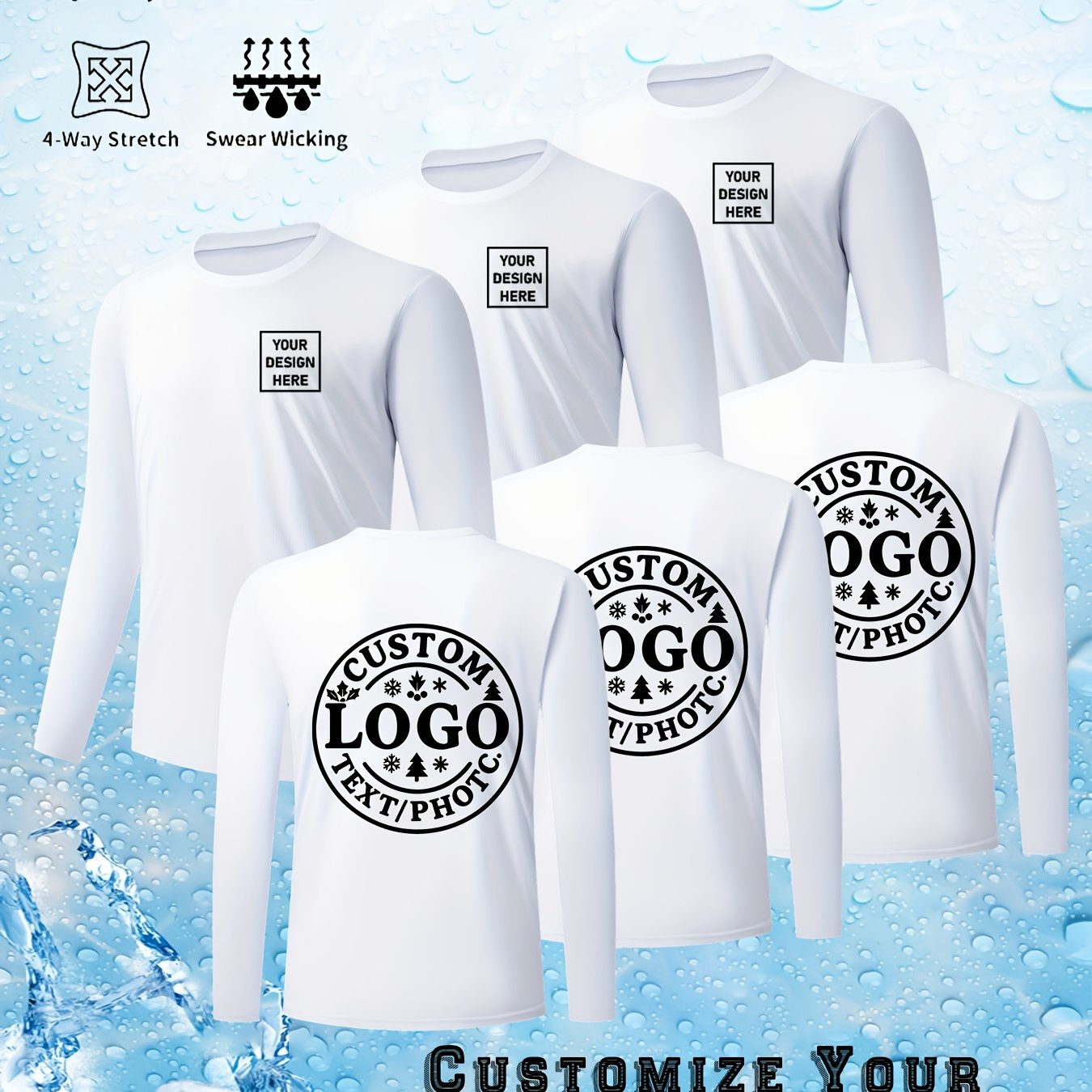 3pcs T-Shirts Longues Manches – Séchage Rapide Personnalisables