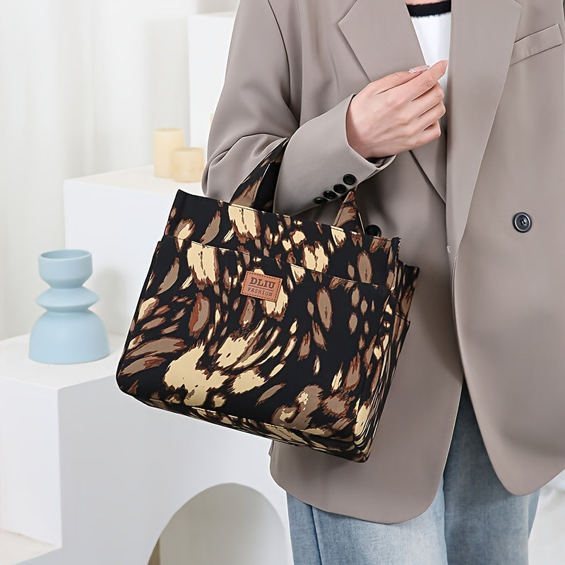 Nouveau Sac Cabas Grande Capacité en Tissu Épaissi – Sac de Travail Simple et Tendance, Fermeture Zippée Semi-Fermée, Poche Latérale pour Gobelet, Poche Avant Zippée, Idéal pour Shopping et Articles Divers, Sac Portable pour le Travail