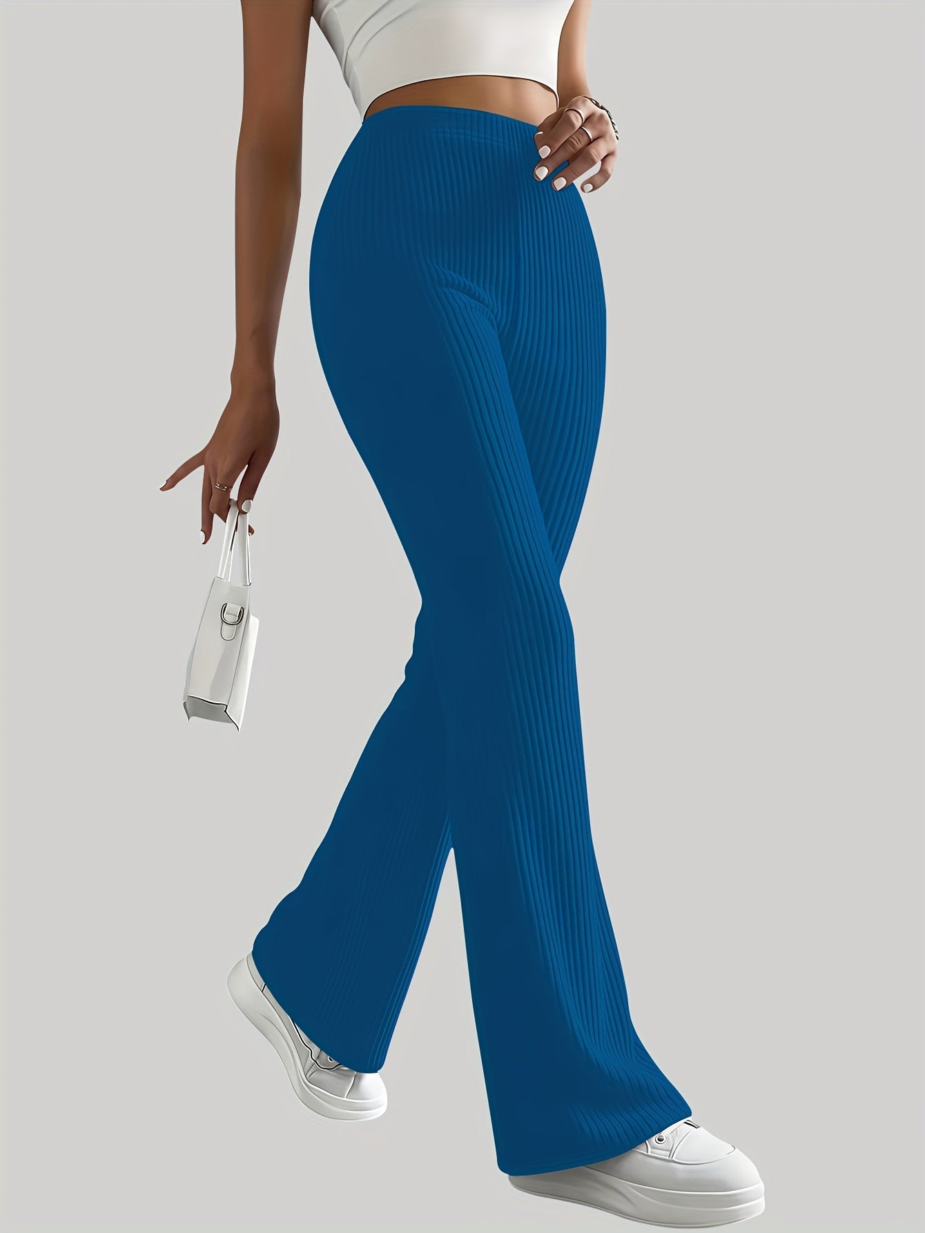 Lot de 3 Pantalons Femme Jambe Large – Taille Élastique avec Ceinture et Ourlets, Couleurs Bleu/Rouge/Noir, Tous Saisons, Bureau et Décontracté