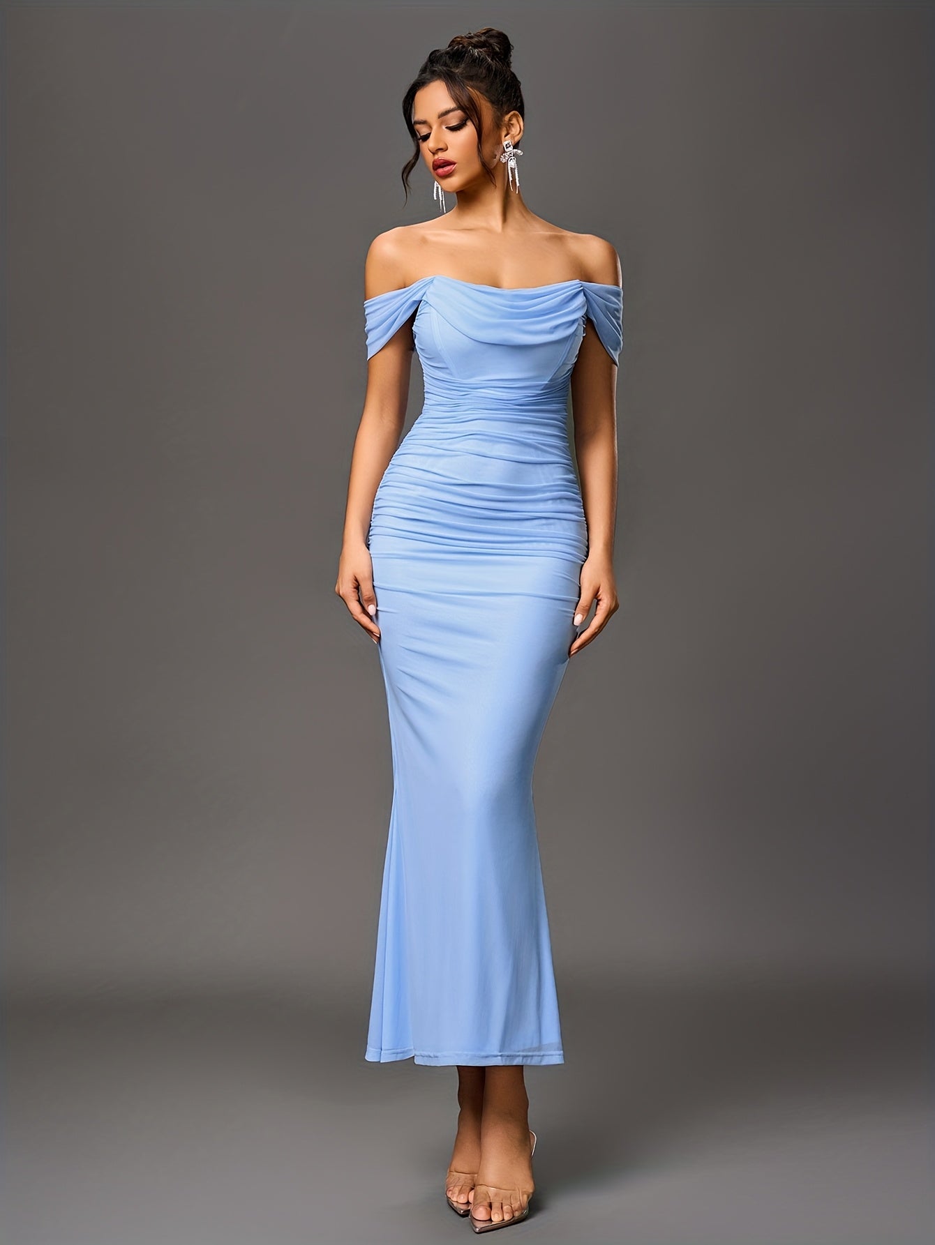 Robe Sirène Élégante Femme — Style Off-Shoulder, Robe Longue Formelle pour Soirées et Mariages, Coupe Bodycon Extensible, Tissu Non Transparent et Haute Élasticité, Tenue Formelle pour Occasions Spéciales