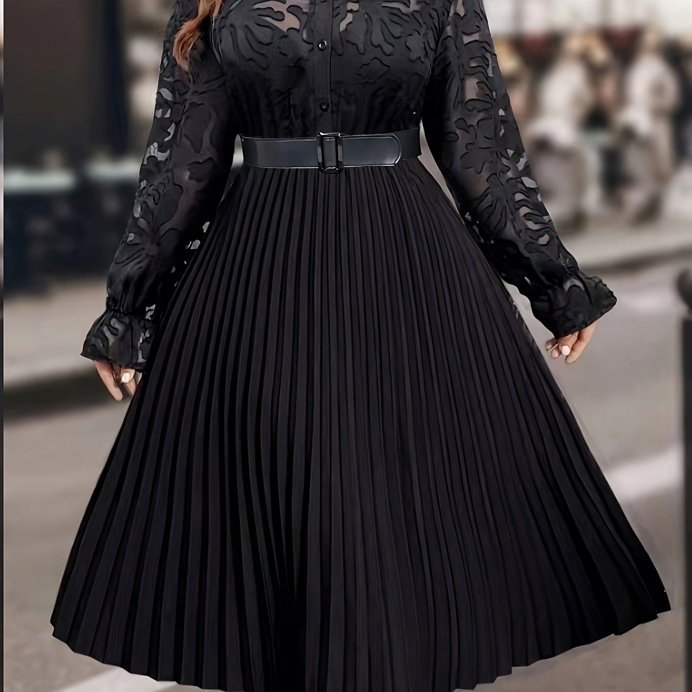 Plus Size, Women's Spring Summer Autumn Fashion Casual Long Sleeve Pleated Elegant Dress