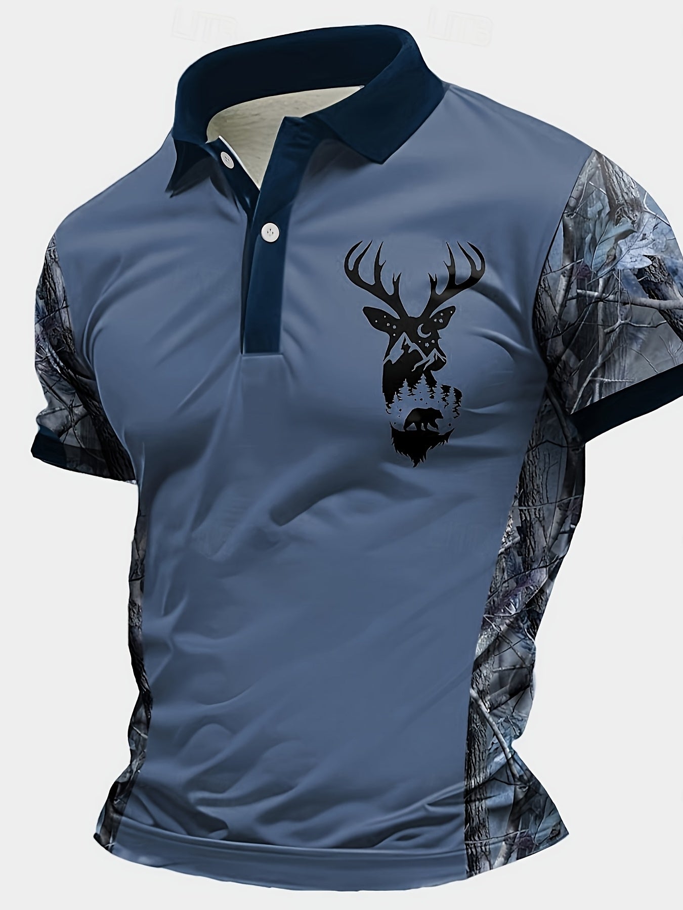 Men's Deer Head Print Camouflage Patchwork Fashion Shirt