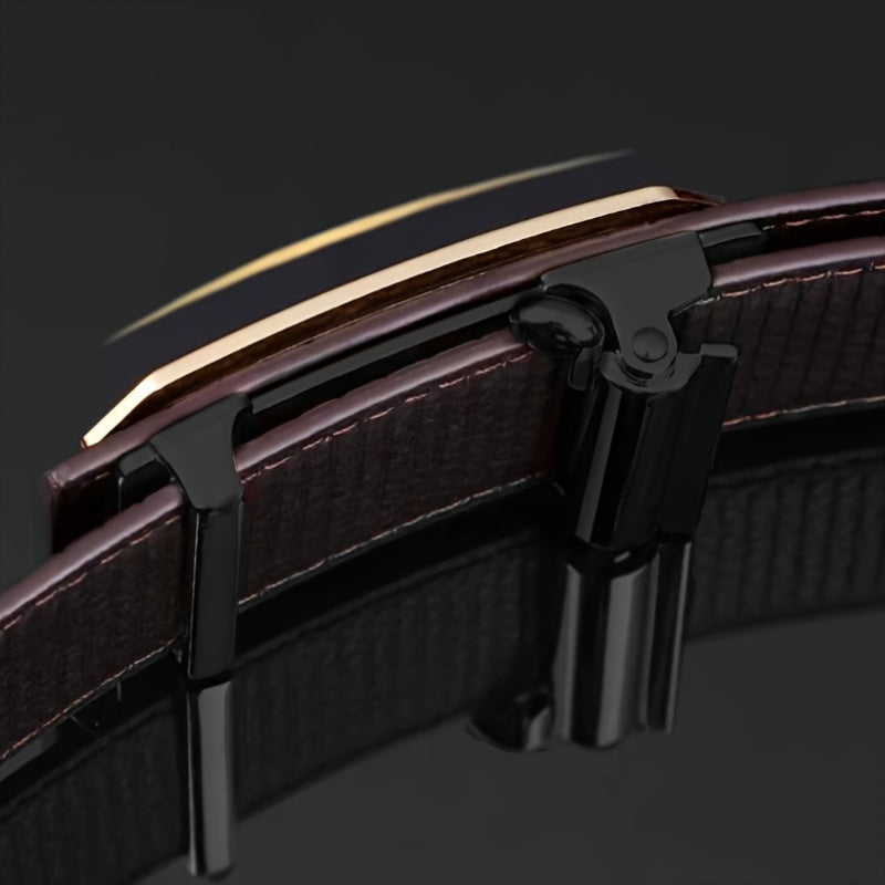 Ceinture Homme à Boucle Automatique en Cuir Synthétique – Motif Crocodile, Marron et Noir, Boucle en Alliage Doré, Style Élégant Décontracté et Professionnel, Parfaite pour Pantalons Habillés, Accessoire Formelle, Design Sophistiqué, Construction Durable