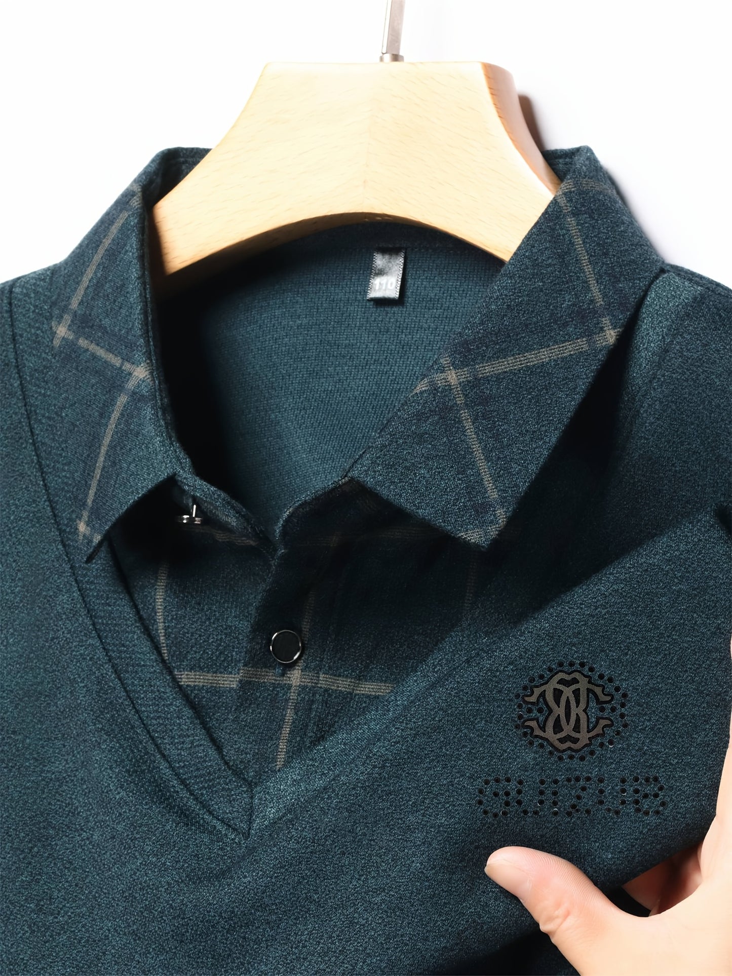 New Men'S Long-Sleeve Faux Two-Piece Polo Shirt for Spring And Autumn, Featuring a Checkered Inner Layer, Perfect for Casual Daily Wear And Light Business Attire During The Spring And Autumn Seasons, a Great Gift for Men.