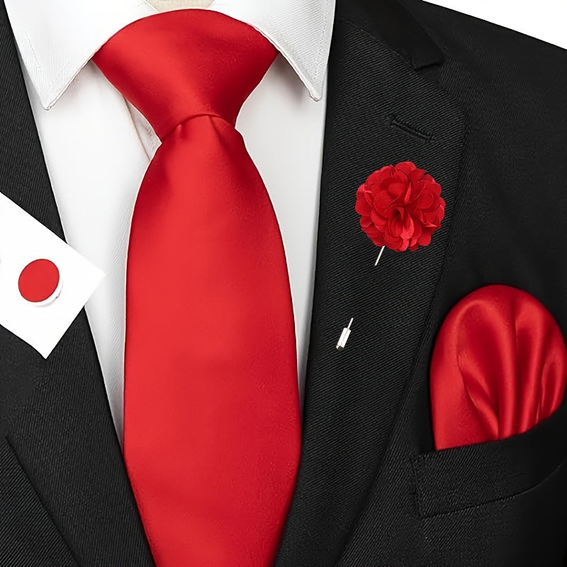 Lot de 5 Accessoires Homme – Cravate, Pochette, Boutons de Manchette et Broche, Ensemble Formelle pour Mariage, Bureau et Fêtes