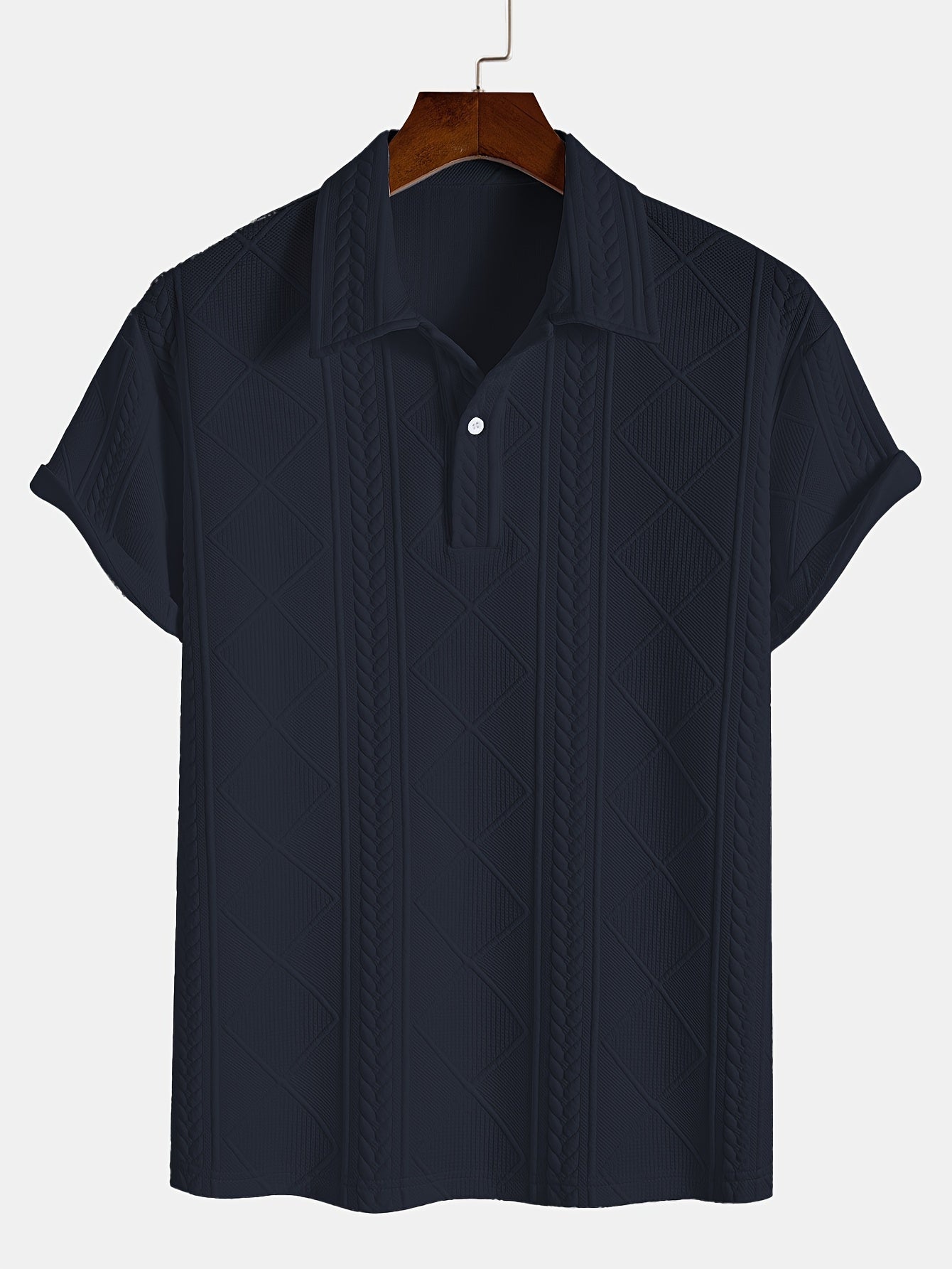Men'S Stylish Knitted Polo Shirt with Wheat Ear Geometric Patterns, Made from Skin-Friendly Material, Featuring a 4/1 Button Half-Placket, Perfect for Casual Wear, Simple And Versatile for Commuting, Trendy And Fashionable