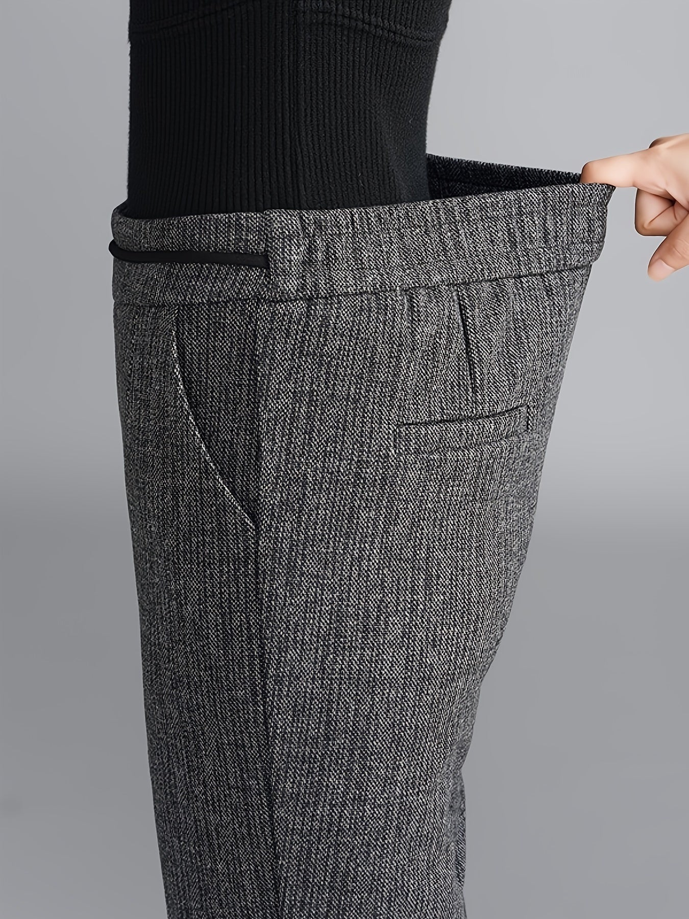 Pantalon Femme Taille Haute Évasé – Gris Côtelé, Boutons Zippés, Confortable et Polyvalent, Printemps/Automne