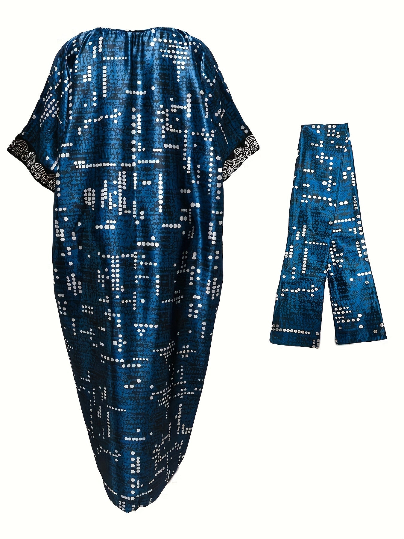 Robe Kaftan Turque Moyen-Orient – Ornée de Sequins, Manches Chauve-Souris et Foulard, Longueur Sol, Imprimé Intégral, Tissu Non Extensible, Parfaite pour Mariages, Fêtes et Événements Culturels