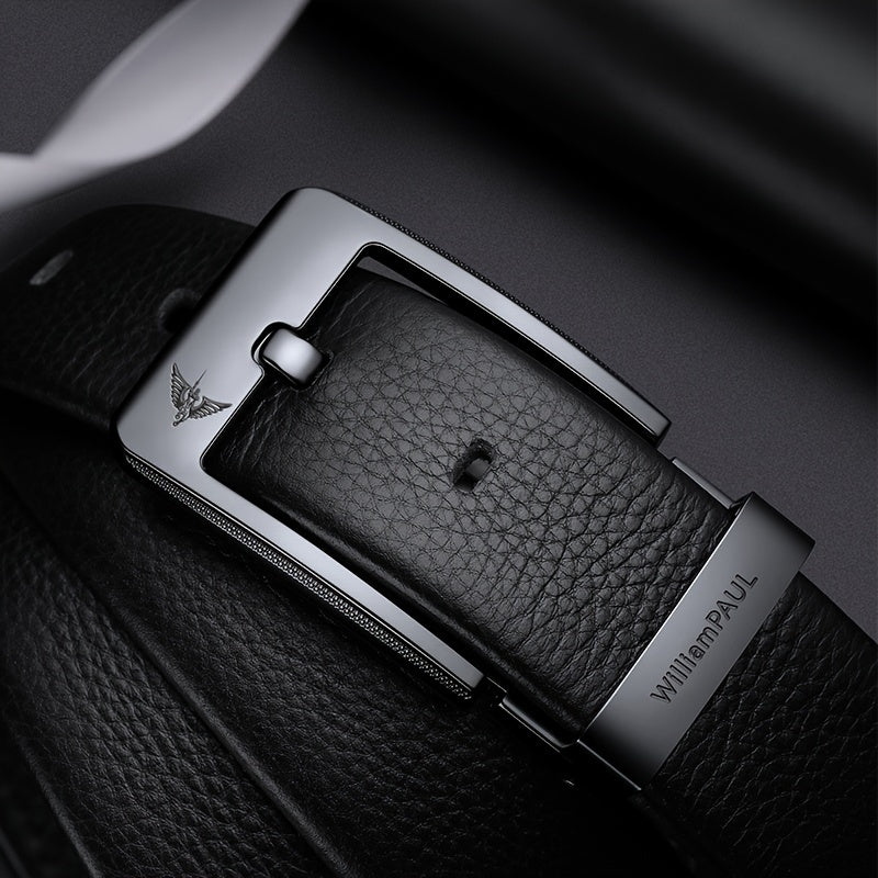 Ceinture Homme en Cuir Véritable – Boucle Carrée Premium, Noir, Style Professionnel et Décontracté, Durable et Élégante, Accessoire Parfait pour Tenue Formelle, Ceinture Minimaliste de Qualité