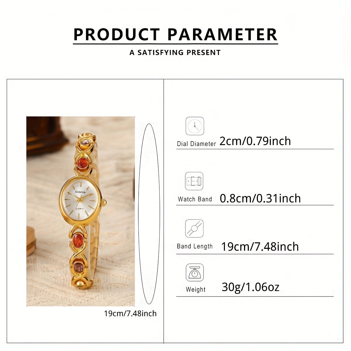 Montre Femme Élégante –Boîtier Ovale Ton Doré avec Strass Synthétiques Colorés, Cadran Blanc Analogique, Style Bracelet Classique et Luxueux, Cadeau Idéal pour Noël, Saint-Valentin ou Autres Occasions