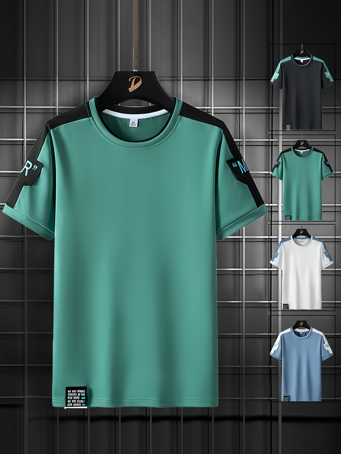 Men's Fashion T-Shirt, Summer Spliced Short-Sleeve Tee for Men, Casual Sporty Round Neck Top with Elastic Breathable Fabric - Versatile Streetwear Gift