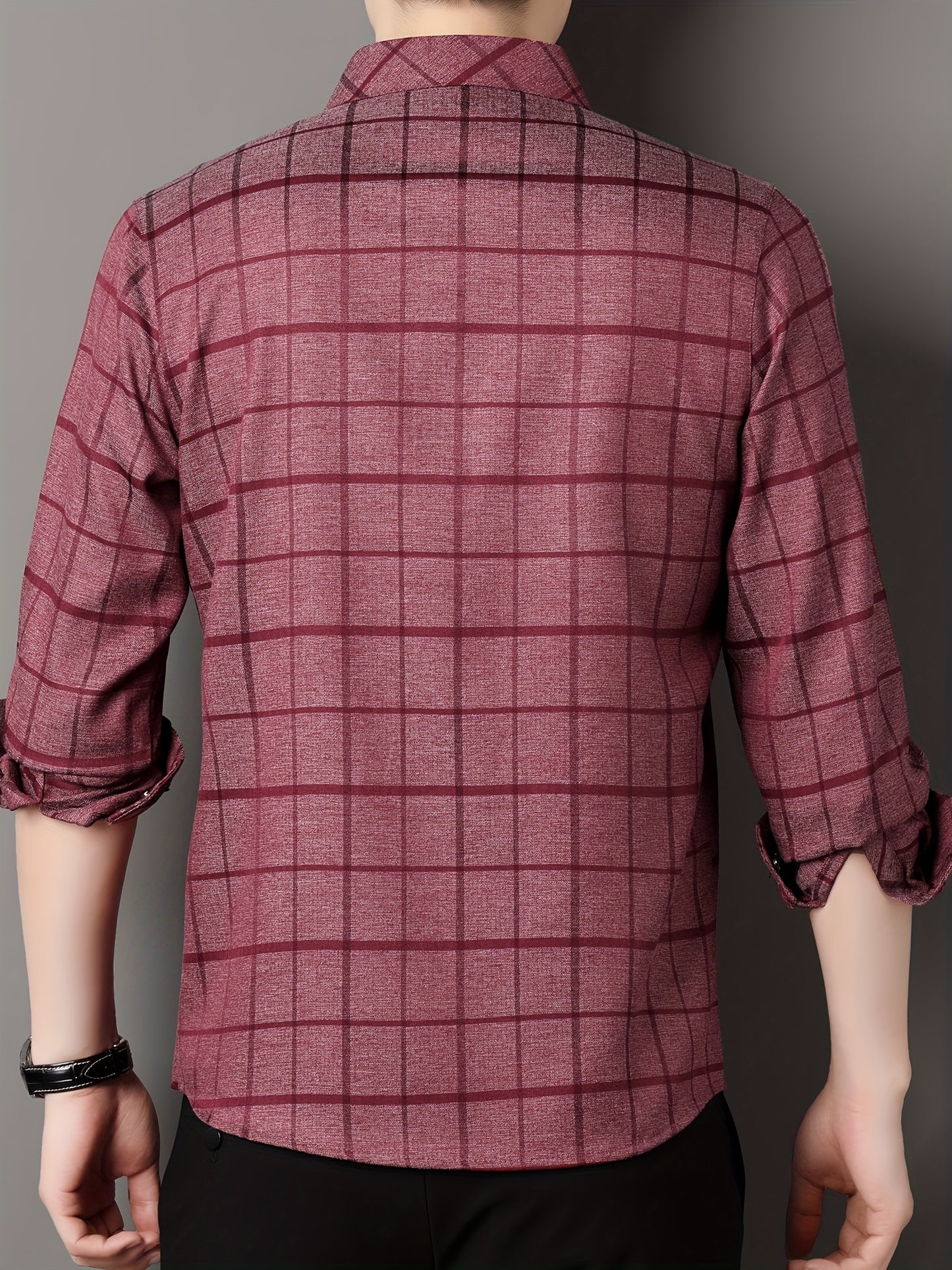 Men'S Long-Sleeve Checkered Shirt, Stylish And Casual, Perfect for Everyday Wear.