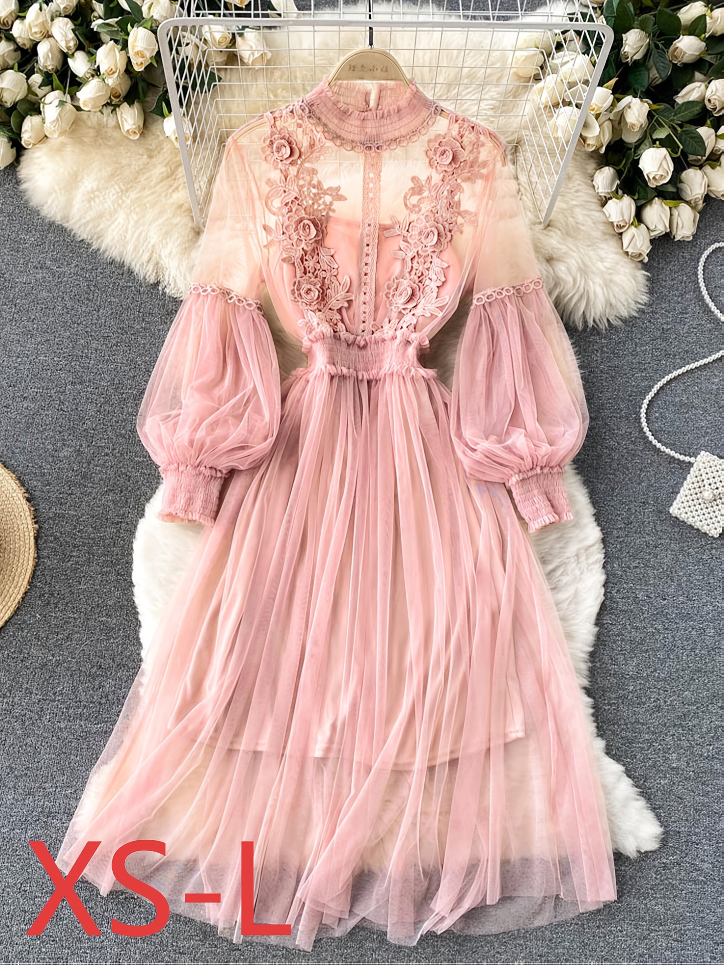 Ensemble Robe Élégante Femme – Blouse Transparente Brodée Florale avec Manches Lanternes, Jupe Longue Fluide, Débardeur en Dentelle, Idéal Printemps/Été/Automne, Cadeau Luxueux pour Femme