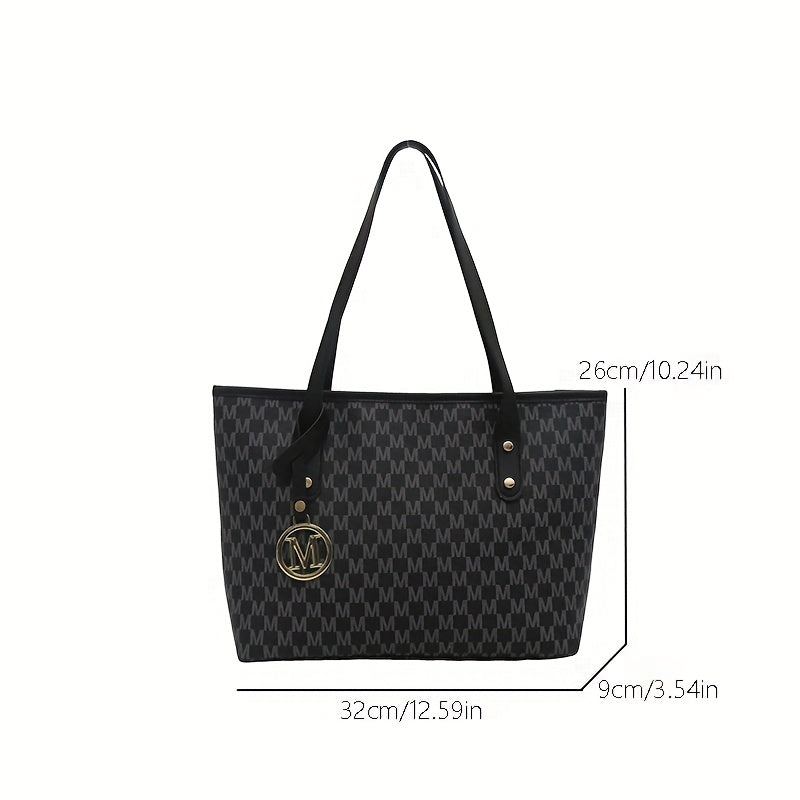 Sac à Main Femme Élégant – Imprimé Géométrique, Cuir Synthétique, Sangle Chaîne Dorée, Logo "M", Grand Sac Tote avec Compartiments Multiples, Fermeture Éclair, Convertible Bandoulière/Épaule, Idéal Usage Quotidien (Copie)