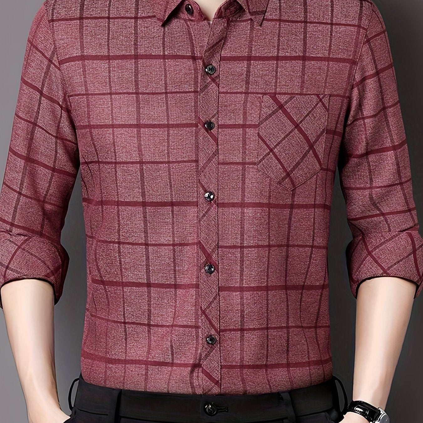 Men'S Long-Sleeve Checkered Shirt, Stylish And Casual, Perfect for Everyday Wear.