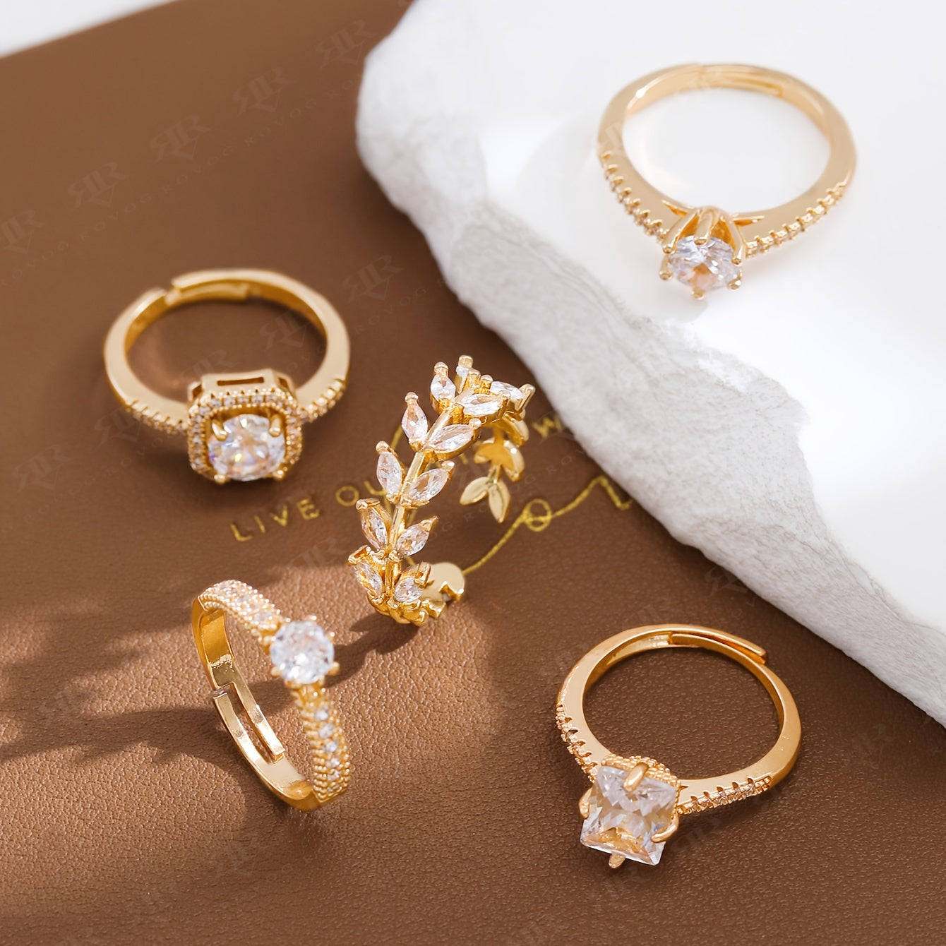 5-Piece Set Elegant Geometric Copper Ring Set with Synthetic Cubic Zirconia, Vintage Style, Fashion Stackable Rings for Women, Perfect for Wedding & Banquet, All-Season Wear