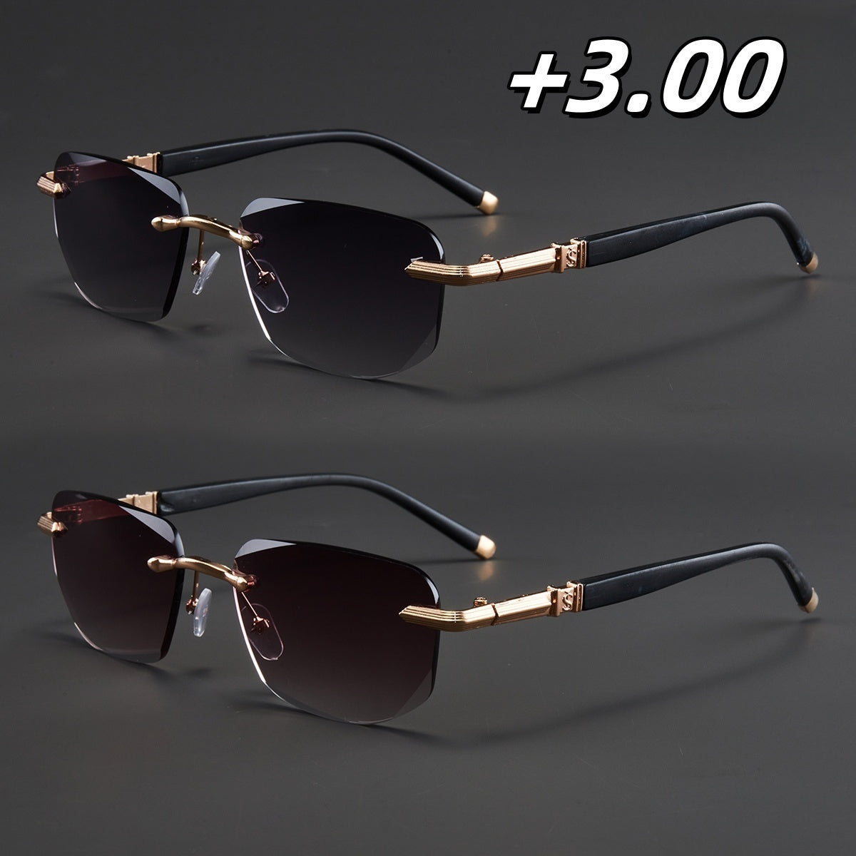 Two Pairs, Bundled Set, Stylish, Men'S, Exquisite, Luxurious, Rimless, Beveled Edge, Reading Glasses, Metal Frame, Options: 100, 150, 200, 250, 300, 350, And 400 Degrees, Without Battery, Christmas Gifts