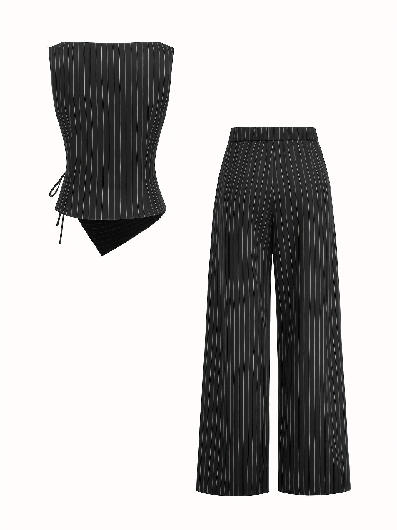 Ensemble deux pièces rayé pour femme, style décontracté chic