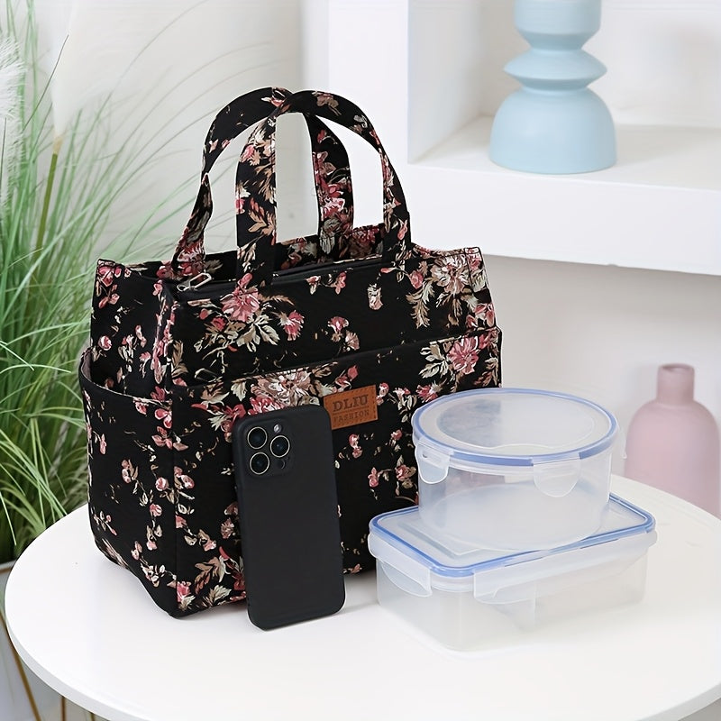 Nouveau Sac Cabas Grande Capacité en Tissu Épaissi – Sac de Travail Simple et Tendance, Fermeture Zippée Semi-Fermée, Poche Latérale pour Gobelet, Poche Avant Zippée, Idéal pour Shopping et Articles Divers, Sac Portable pour le Travail