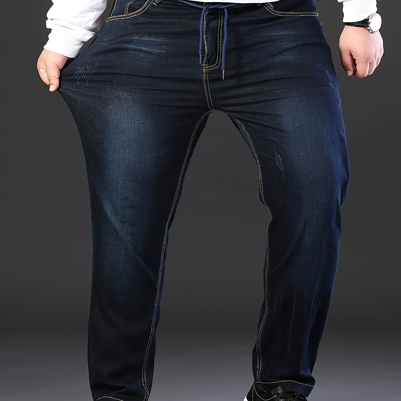 Jean Homme Grande Taille – Taille Élastique, Coupe Large, Stretch, Style Business Casual