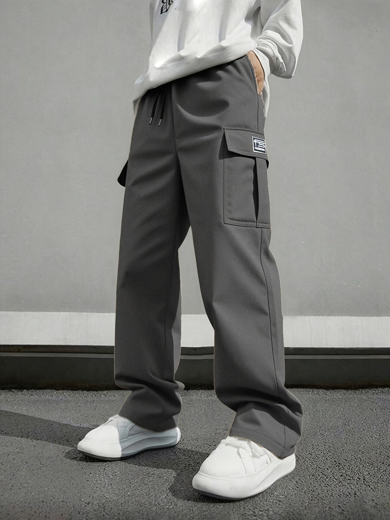 Pantalons de travail robustes pour homme (2 pièces) – cargo multi-poches, coupe ample, taille sans ceinture, poches zippées, jambe droite, idéals construction, sport et tenue décontractée, printemps