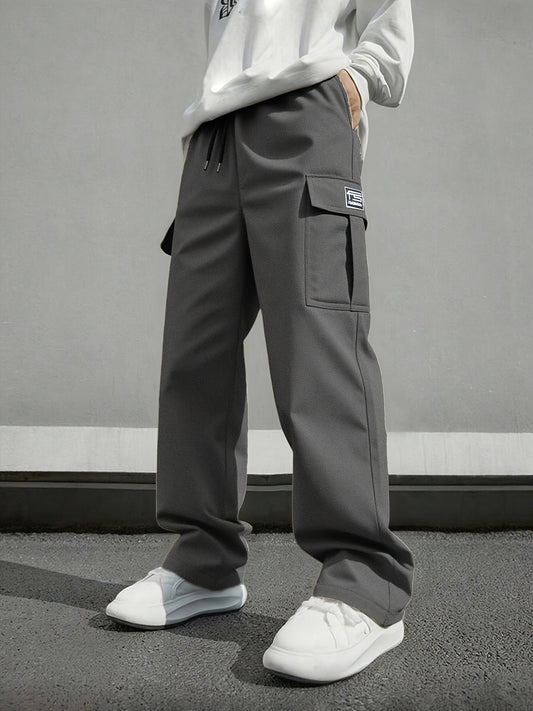 Pantalons de travail robustes pour homme (2 pièces) – cargo multi-poches, coupe ample, taille sans ceinture, poches zippées, jambe droite, idéals construction, sport et tenue décontractée, printemps