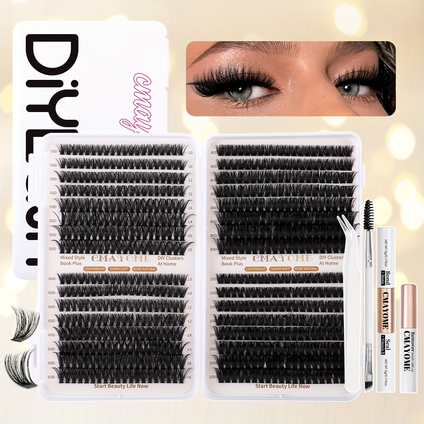 Kit Extensions de Cils — Longueurs Mixtes 10-16 mm, Paquets 10D/20D/30D/40D, Styles Cat Eye, Cosplay, Volume Russe, Naturel, Épais et Dramatique, Inclus Colle et Scellant, Pinces, Débutants, Curl D, Haute Pigmentation