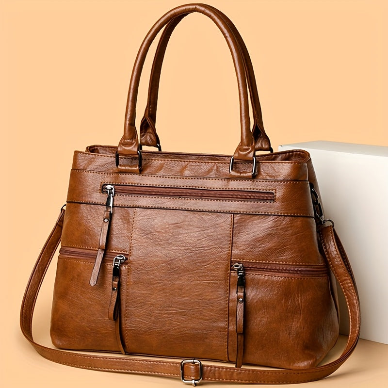 Sac professionnel pour femmes – convertible bandoulière/sac à main, fermeture zippée, intérieur spacieux, bandoulière amovible, idéal pour travail, voyage et usage quotidien, disponible en brun café/noir