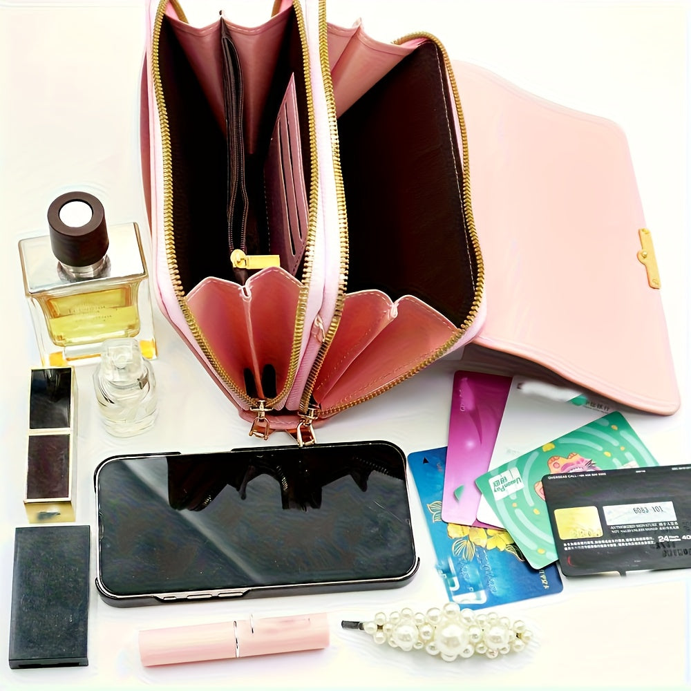 Sac à main pour femmes – Porte-monnaie, porte-cartes et téléphone, 9 couleurs au choix, couleur unie, protection RFID, bandoulière réglable