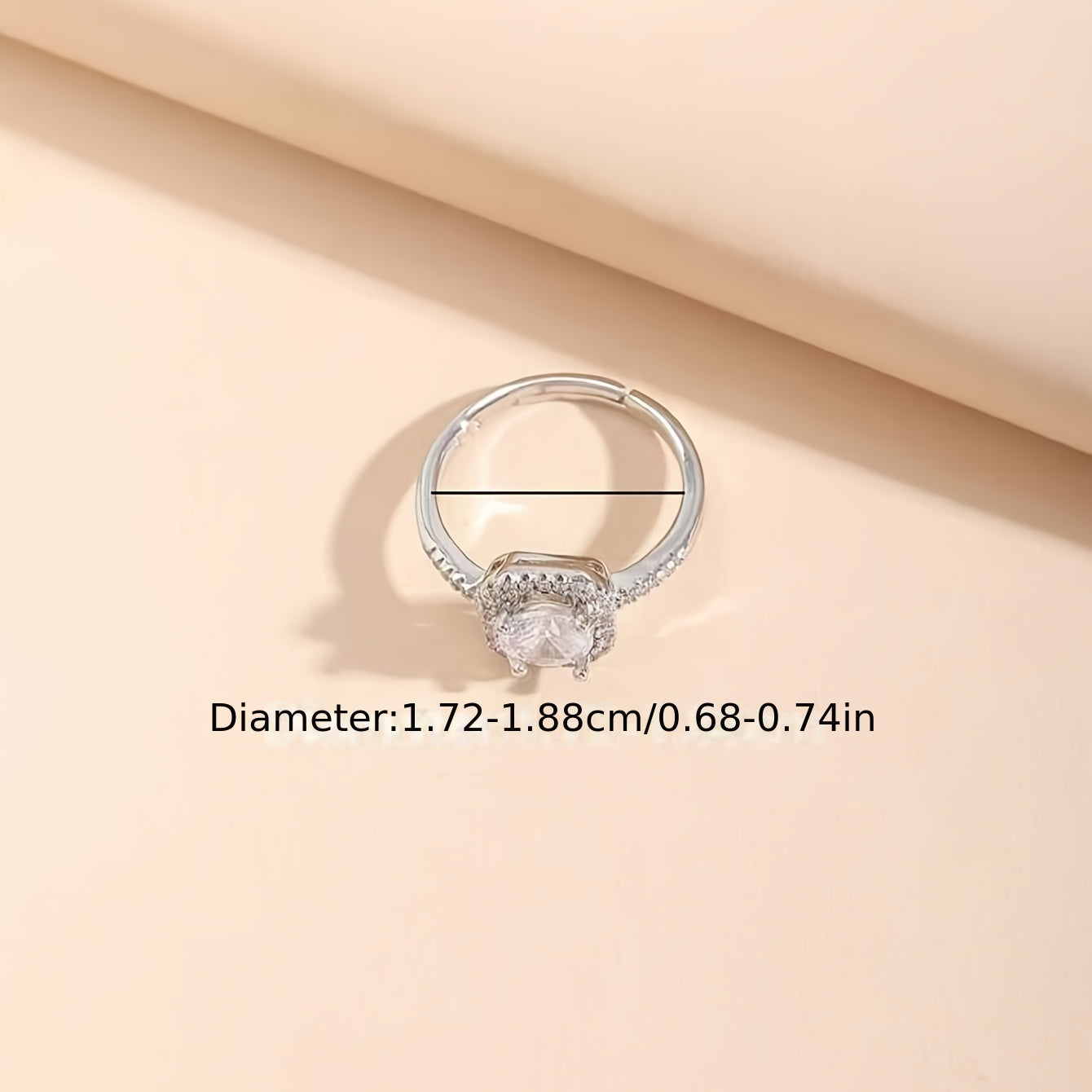 A Square-cut Copper Open Ring with Micro-set Synthetic Synthetic Zirconia, Suitable for Women's Daily Wear