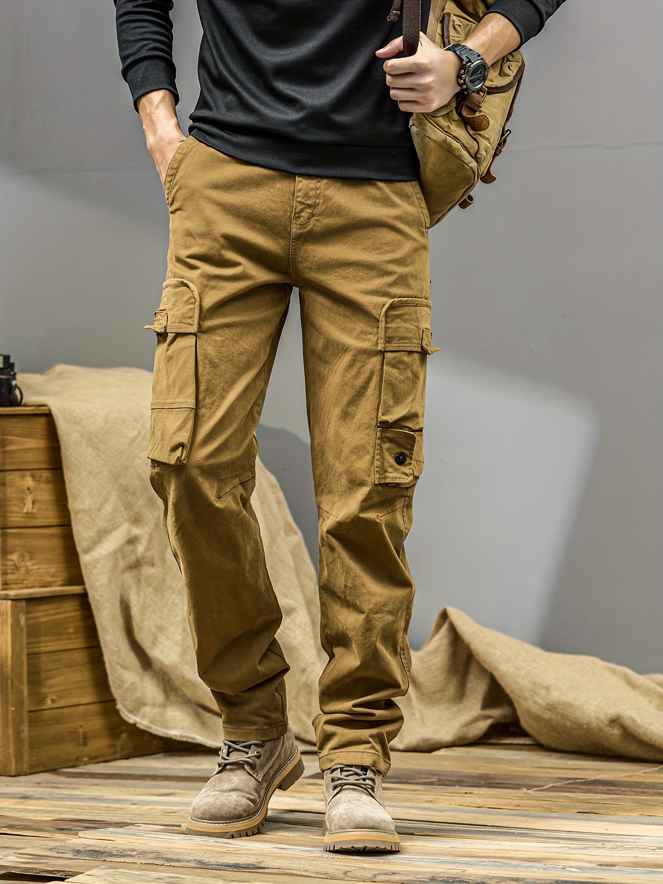 Pantalon cargo robuste pour homme – multi-poches, taille mi-haute, coupe régulière, lavable en machine, idéal travail, voyage et activités outdoor