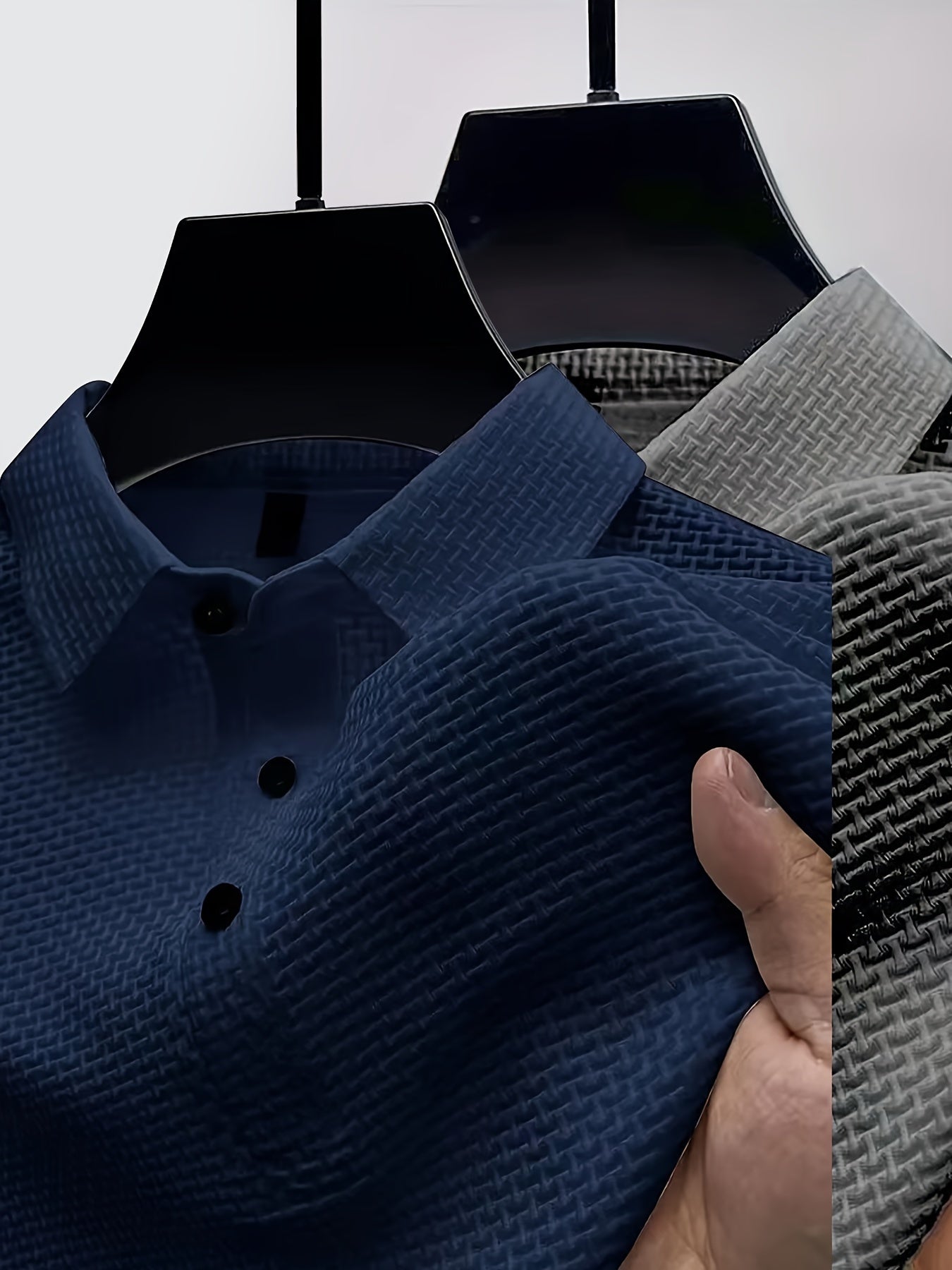 2pcs Men's Lapel Neck Short Sleeve T-shirt, Comfy Stretchy Trendy Tees for Summer, Casual Daily Style Fashion Clothing