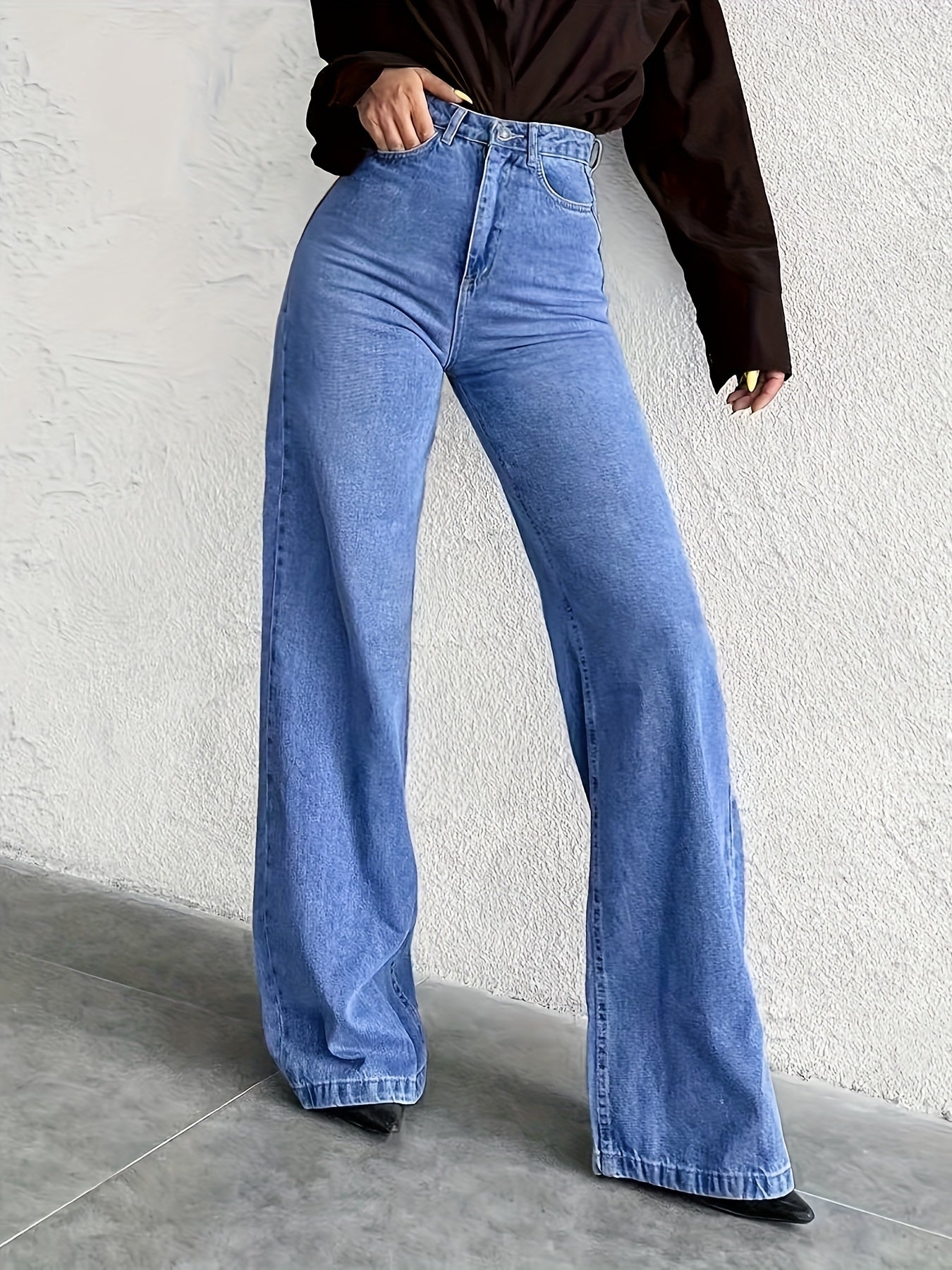 Jeans Taille Haute Évasé Extensible Contrôle Ventre Effet Push-Up Toute Saison Élégant Denim