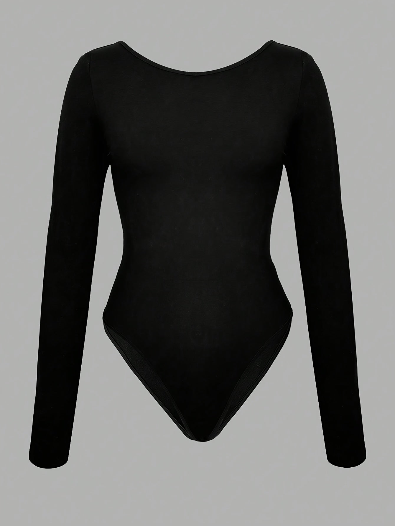 Body slim femme à manches longues, col rond, couleur unie, détail nœud au dos, style décontracté pour l’hiver, tissu extensible, lavable en machine, texture lisse