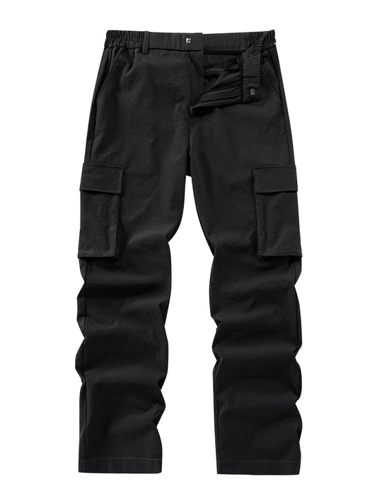 Pantalons cargo robustes pour homme (2 pièces) – multi-poches, style tactique outdoor, fermeture à boucle de ceinture, taille mi-haute, lavables en machine, idéals randonnée, camping, vélo, cadeau parfait (marron/noir)