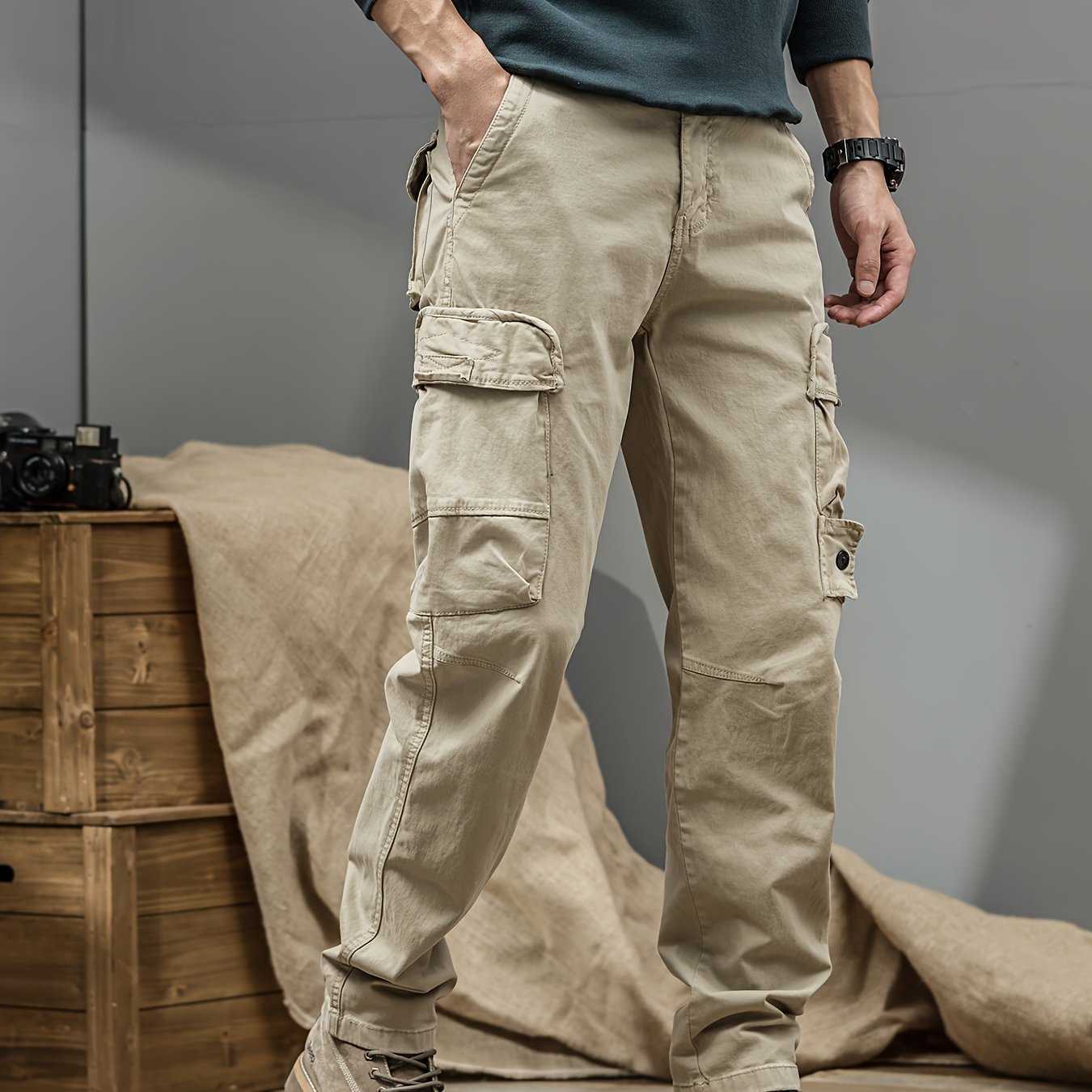 Pantalon cargo robuste pour homme – multi-poches, taille mi-haute, coupe régulière, lavable en machine, idéal travail, voyage et activités outdoor