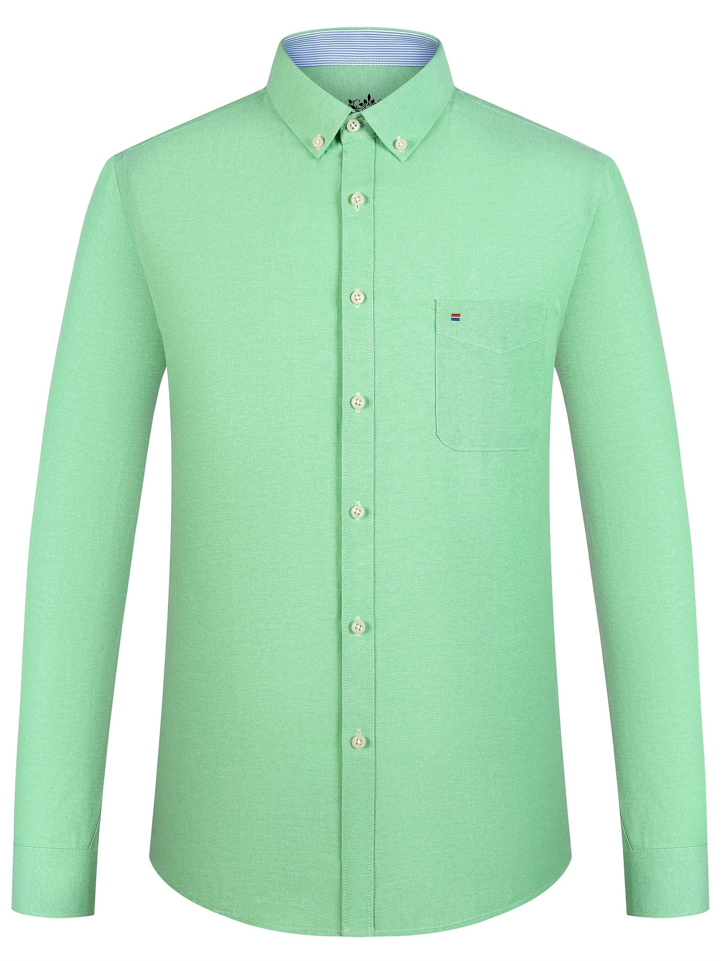 Men'S Cotton Blend Dress Shirt, Casual Lapel Collar, Non-Stretch Solid Color, Regular Long Sleeve, Embroidered Single Breasted Placket, Regular Fit, for Spring/Fall - Woven Oxford Fabric