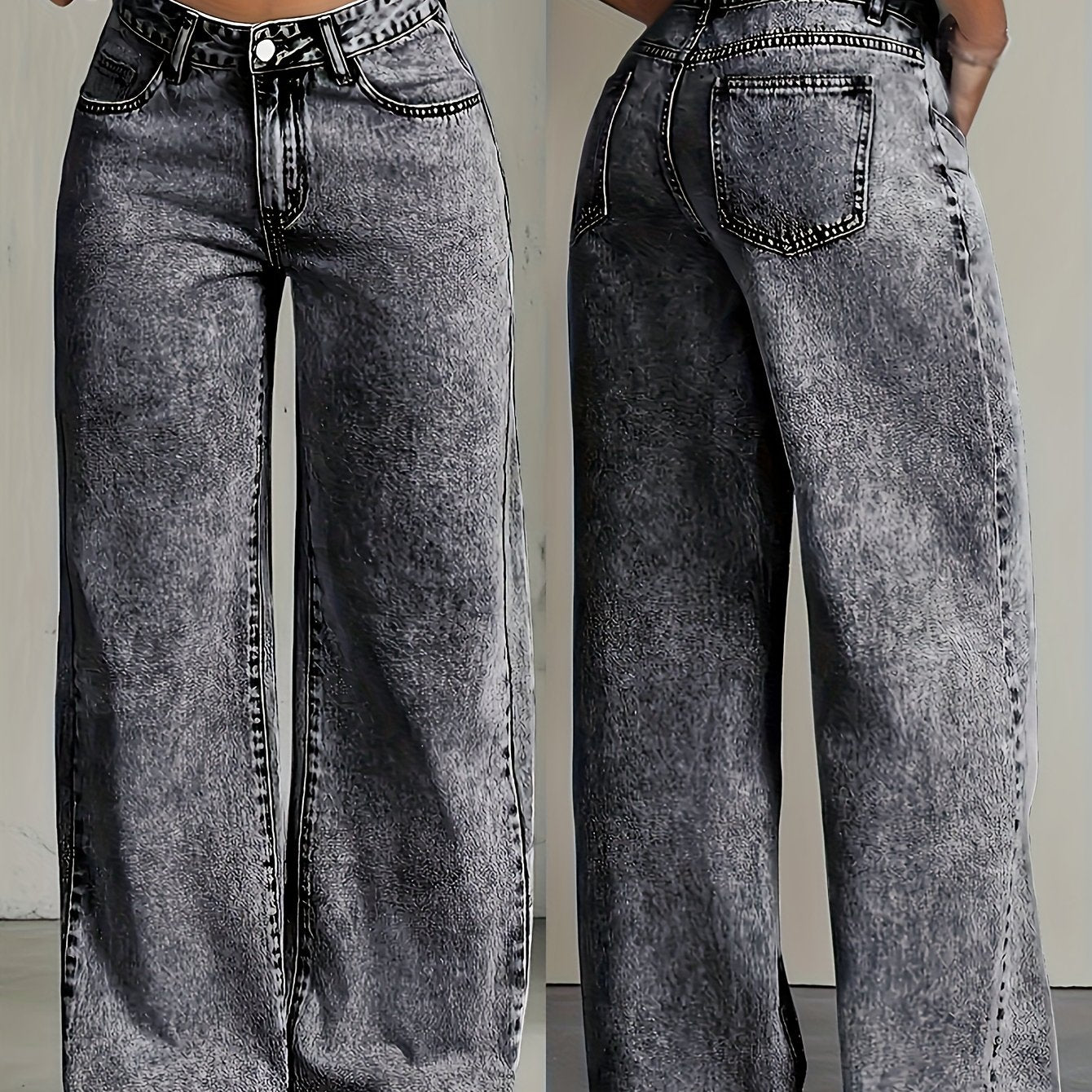 Jeans Femme Jambe Droite Snow-Wash Classique Bleu Gris Confortables Décontractés Toute Saison Flatteurs Élégants Automne Hiver