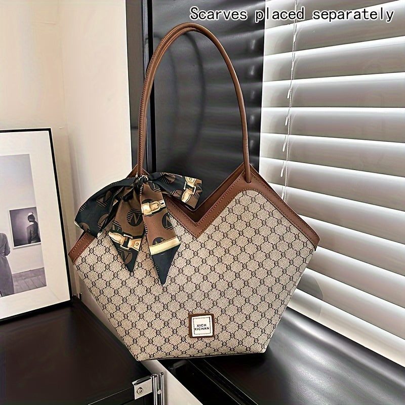 Sac Cabas Femme – Extra Large, Ruban Noeud, Noir & Marron, Zippé, Quotidien