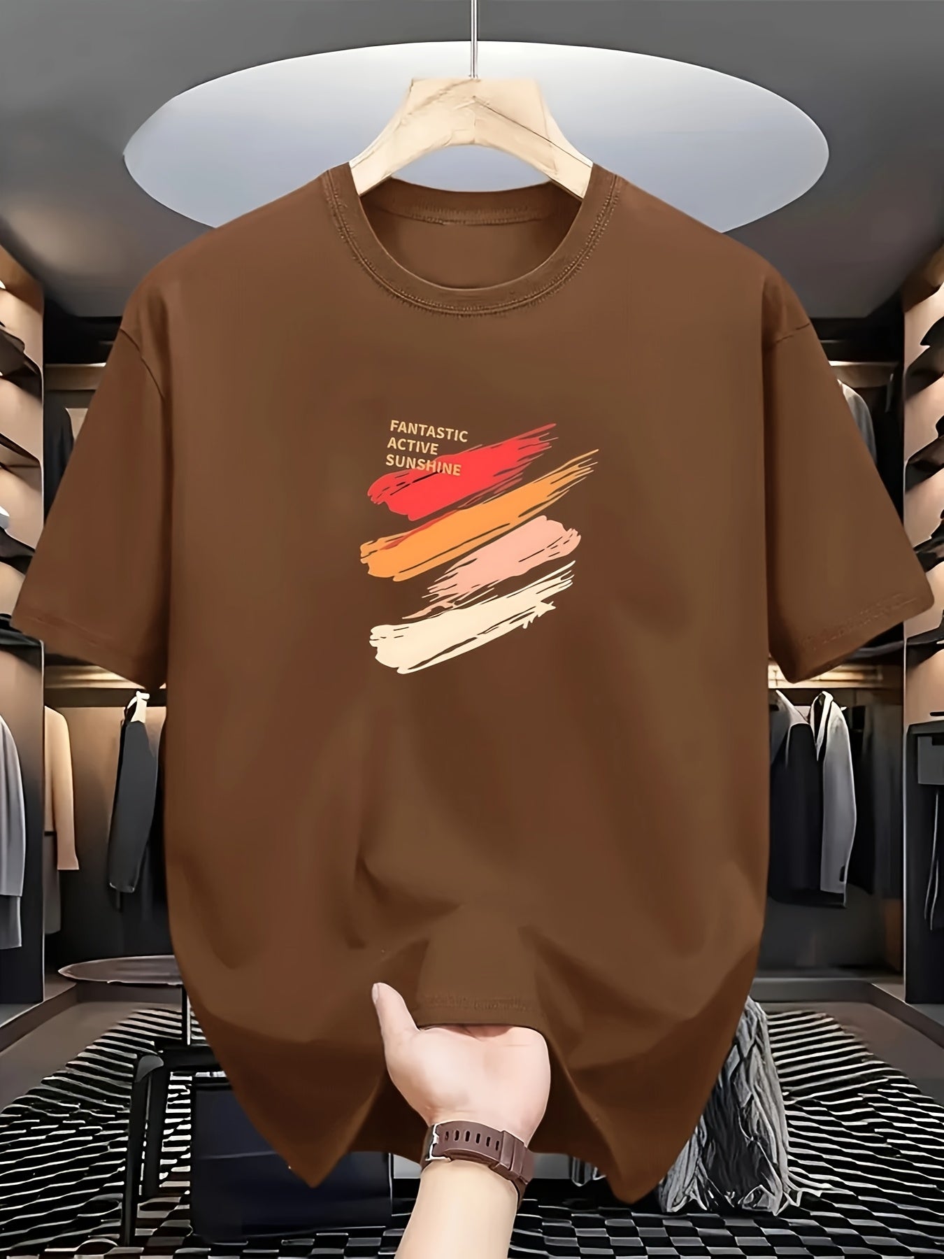 Men's Black T-Shirt - Soft Breathable Crew Neck Tee with Red/Beige/Orange Accent Stripe, Everyday Casual Shirt for Gym, Outings, Parties - All-Season Comfort Fit, Weekend Attire, Sporty Design, Comfortable Material, Short Sle