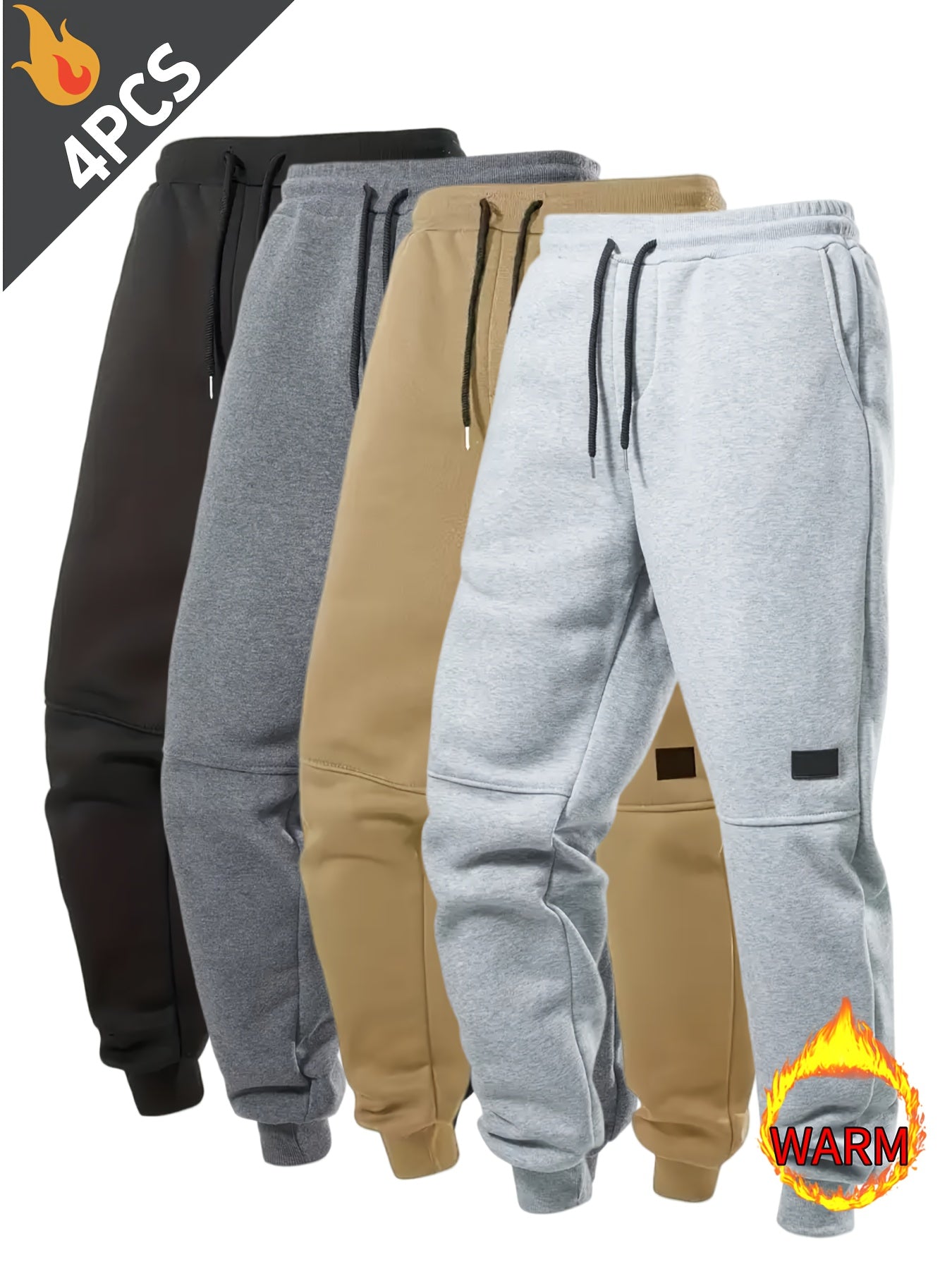 4pcs Joggers Homme – Polaire, Cordon, Casual & Sport, Automne/Hiver