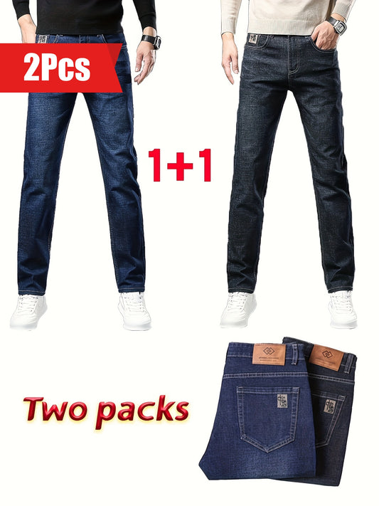 2pcs Jeans Homme Classiques – Regular Fit, Jambe Droite, Léger Stretch, Tout Saison