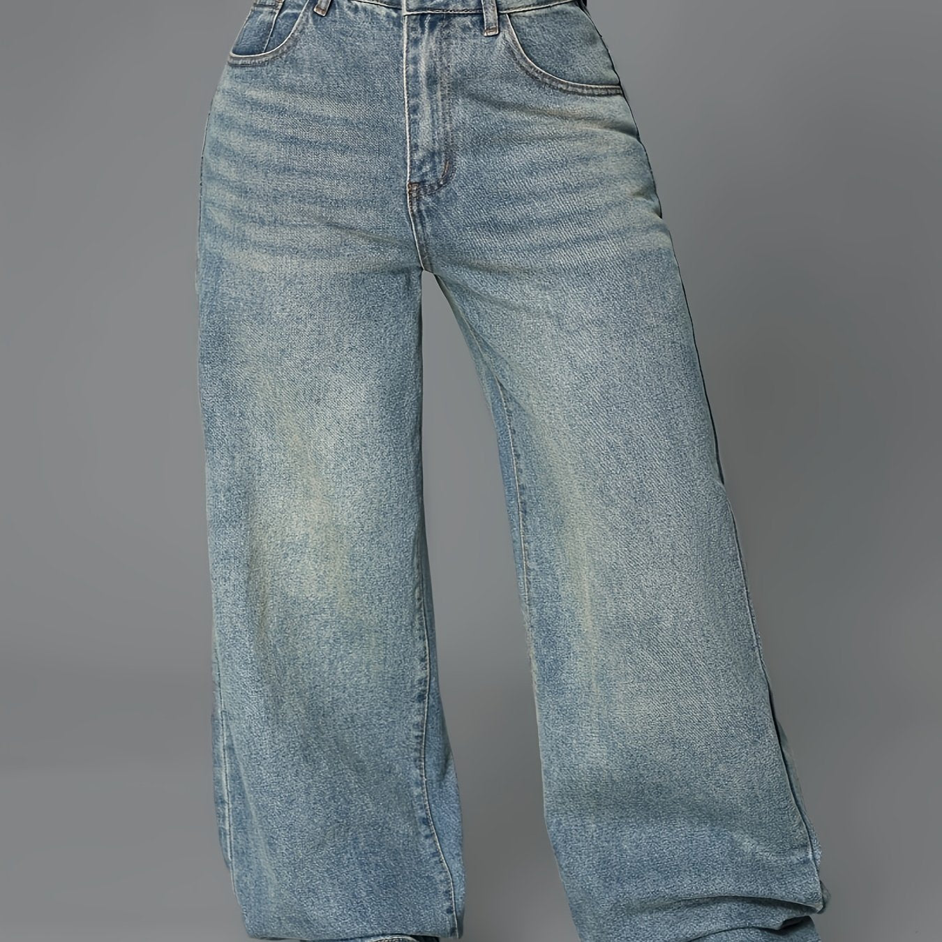 Jeans Femme Bleu Clair Original 5 Poches Jambe Droite Confortable Toute Saison Longue