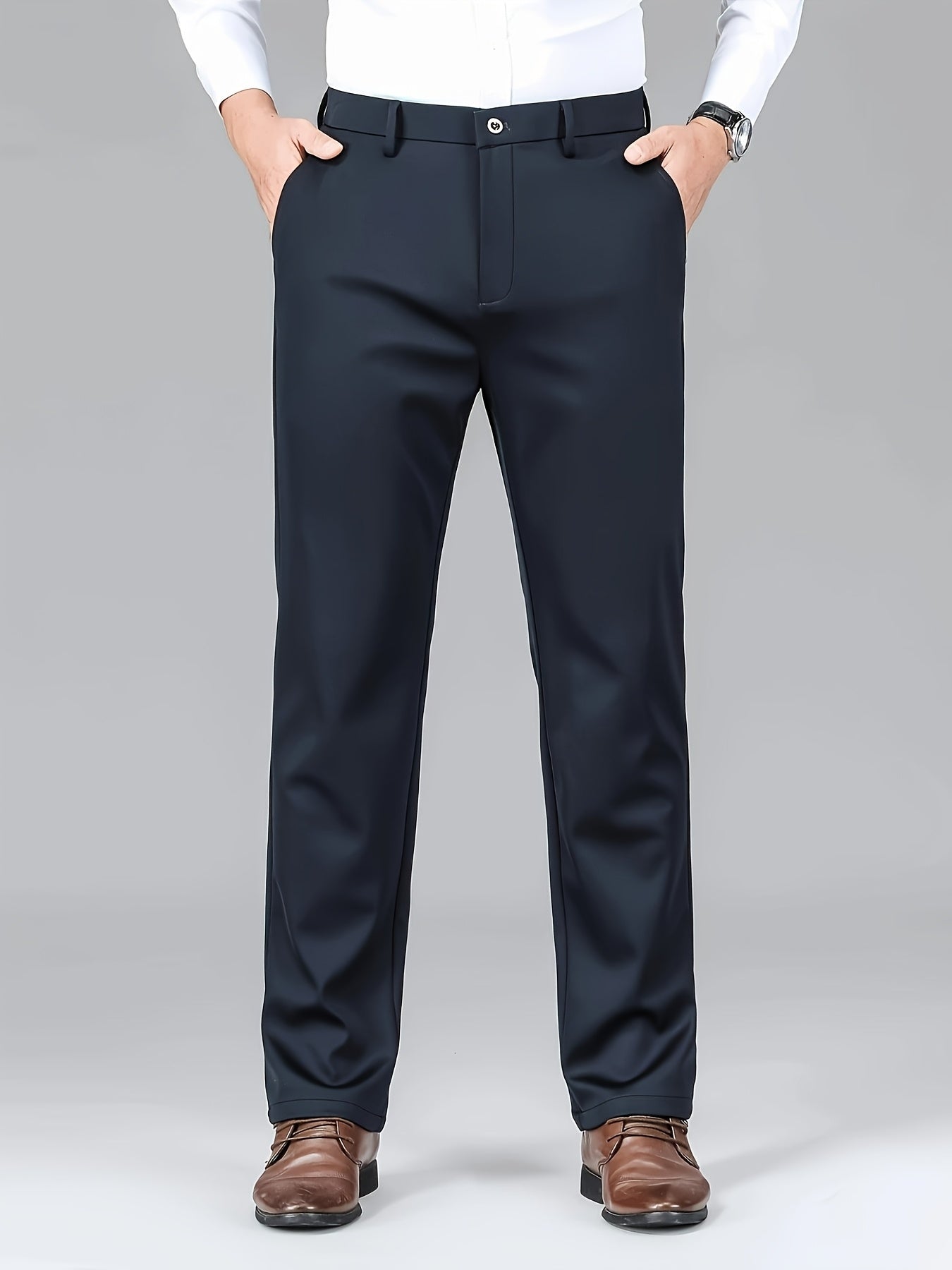 2pcs Pantalons Homme Business Casual – Stretch, Anti-Rides, Jambe Droite, Bureau & Loisir