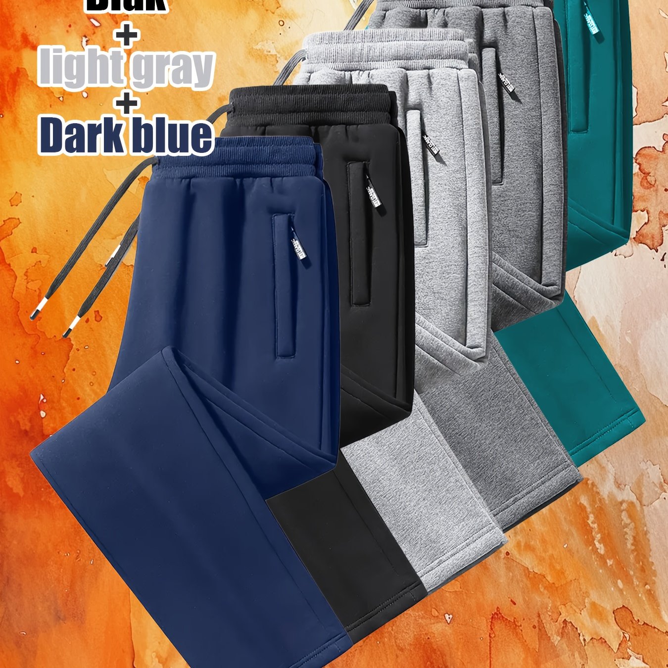 3pcs Joggers Thermiques Homme – Full-Zip, Confortables, Gris/Noir/Bleu/Vert, Sport & Casual