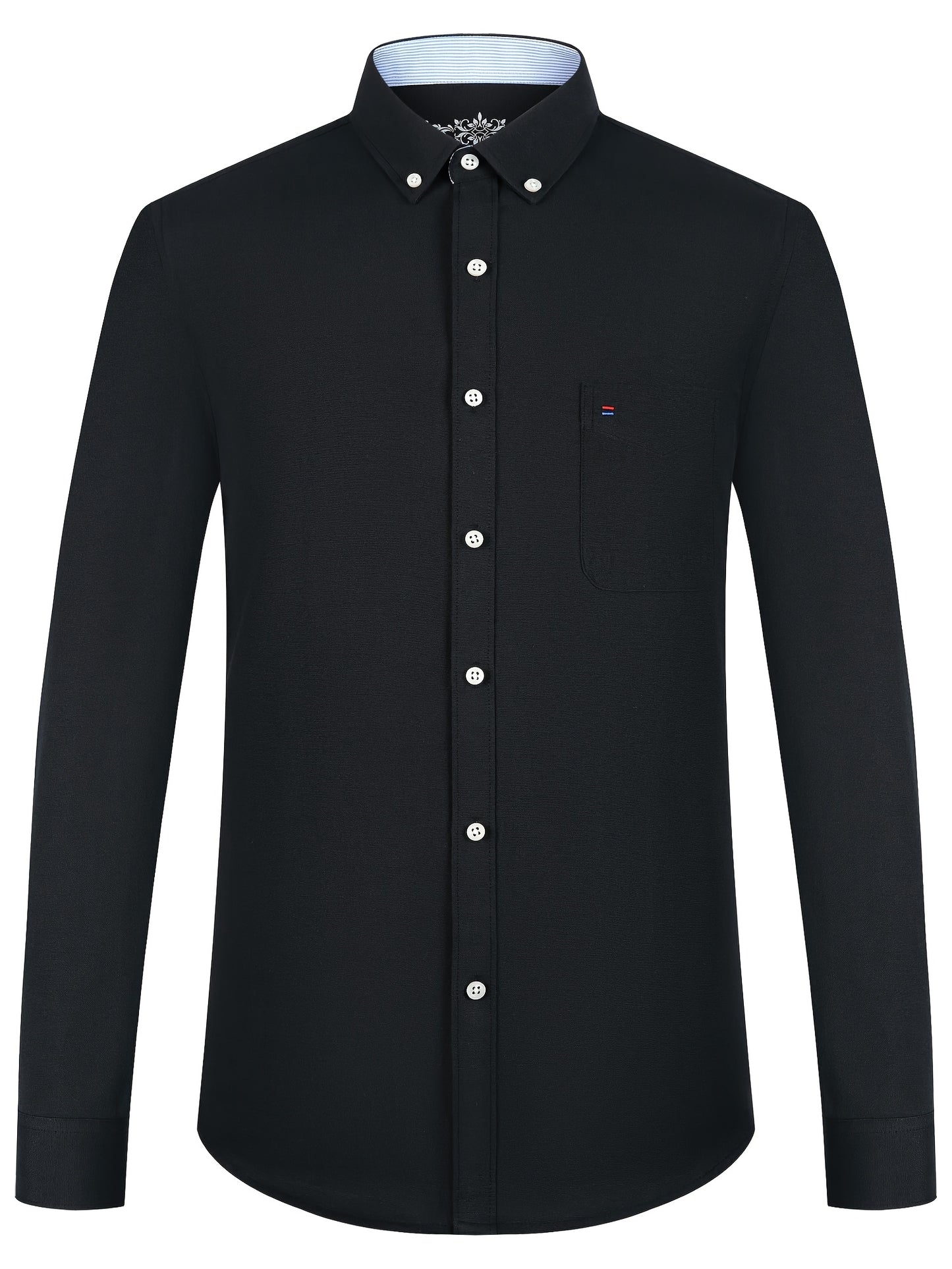 Men'S Cotton Blend Dress Shirt, Casual Lapel Collar, Non-Stretch Solid Color, Regular Long Sleeve, Embroidered Single Breasted Placket, Regular Fit, for Spring/Fall - Woven Oxford Fabric