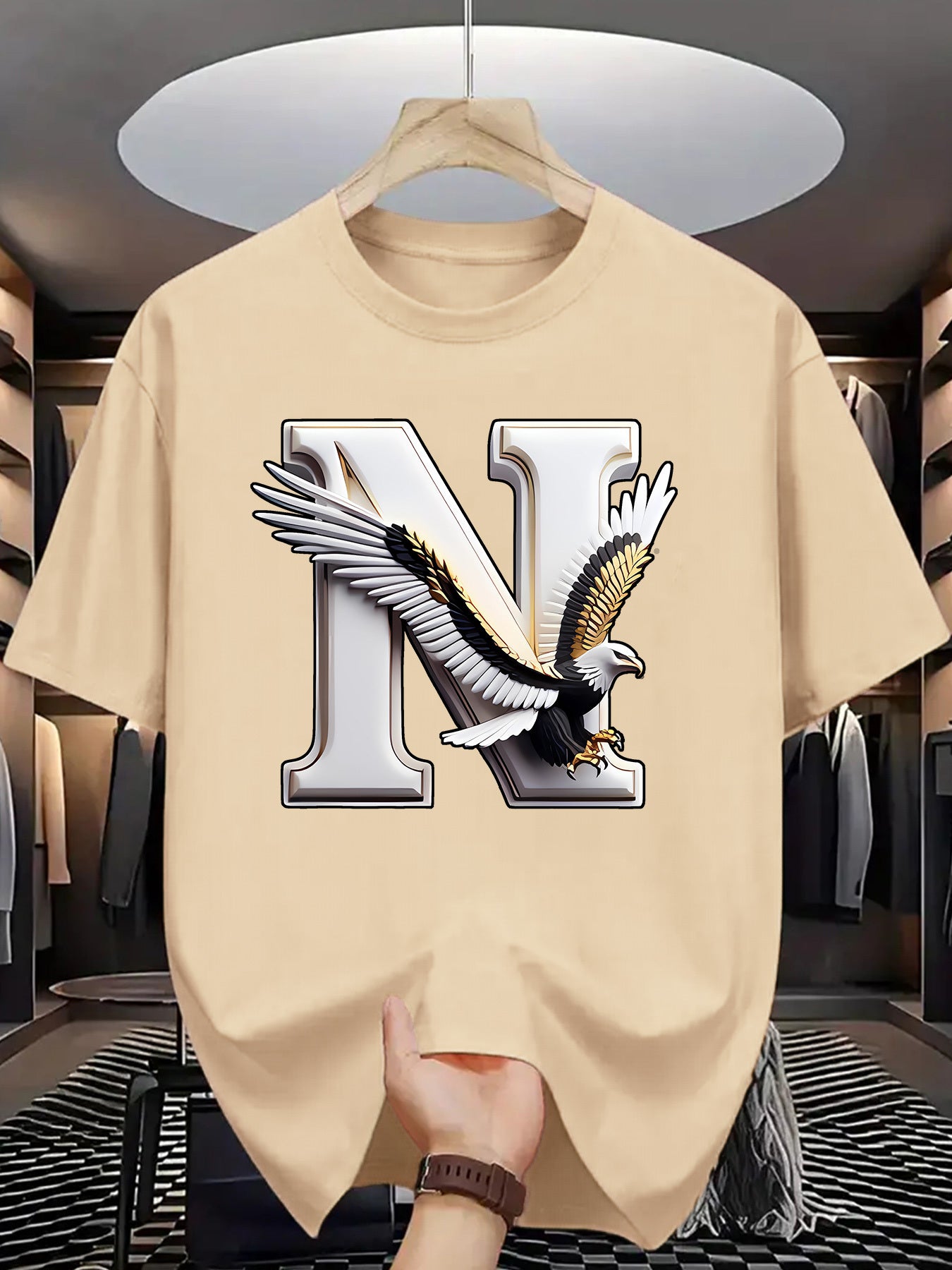 Summer Men'S Fashion Short-Sleeve T-Shirt with Letter Pattern Print