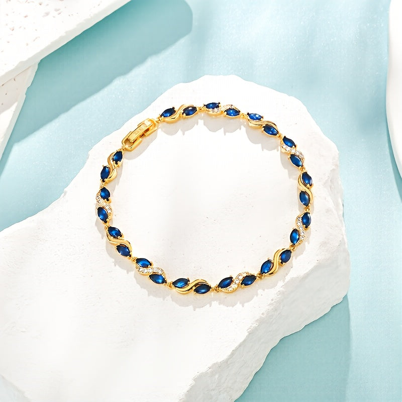 Bracelet élégant pour femme en argent 925 avec zirconia synthétique bleu 5A, accessoire tendance et raffiné, parfait comme cadeau pour une soirée en amoureux, Saint-Valentin ou pour mère et fille, livré avec coffret cadeau